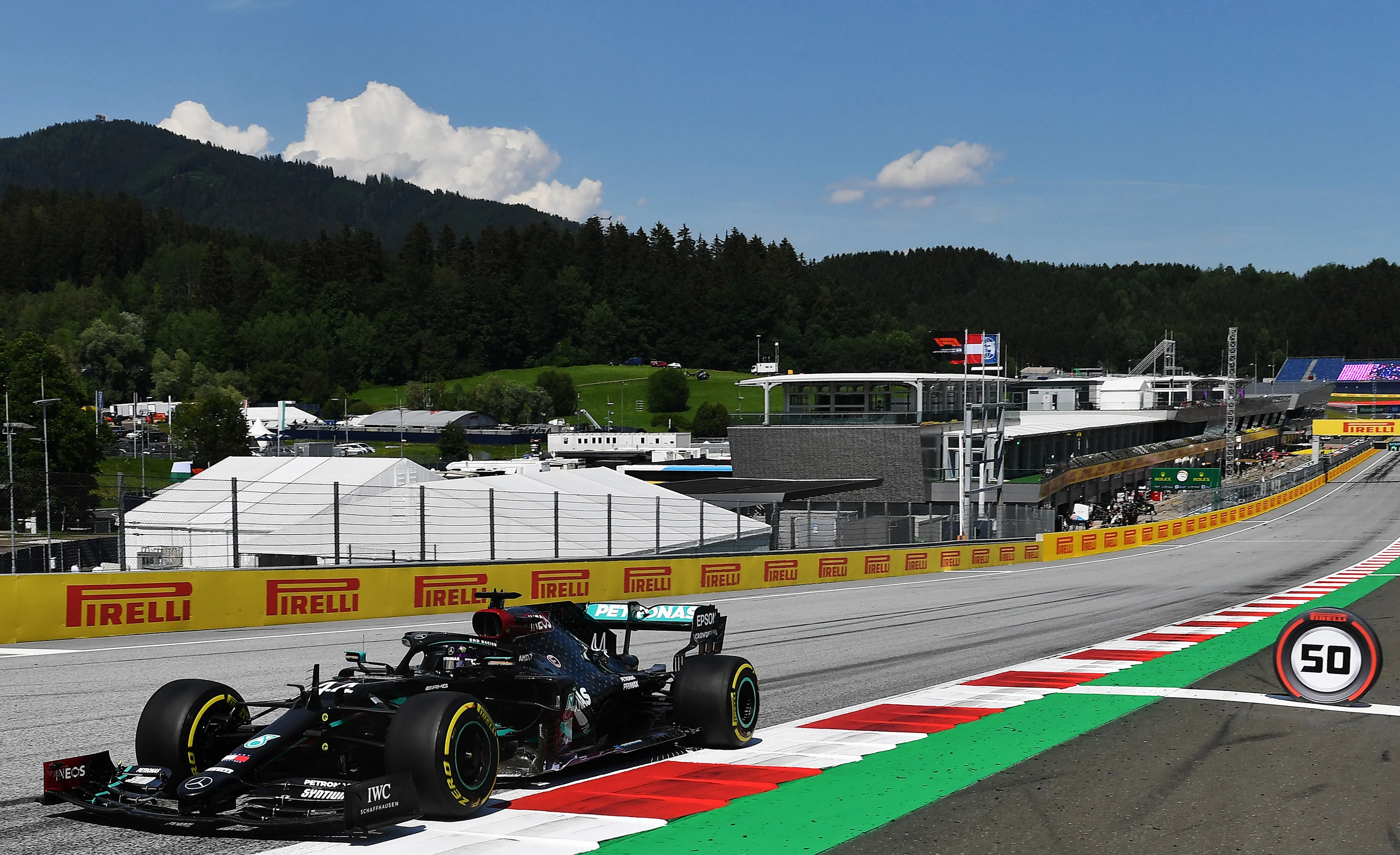 SPIELBERG, AUSTRIA - JULY 10: Lewis Hamilton of Great Britain driving the (44) Mercedes AMG