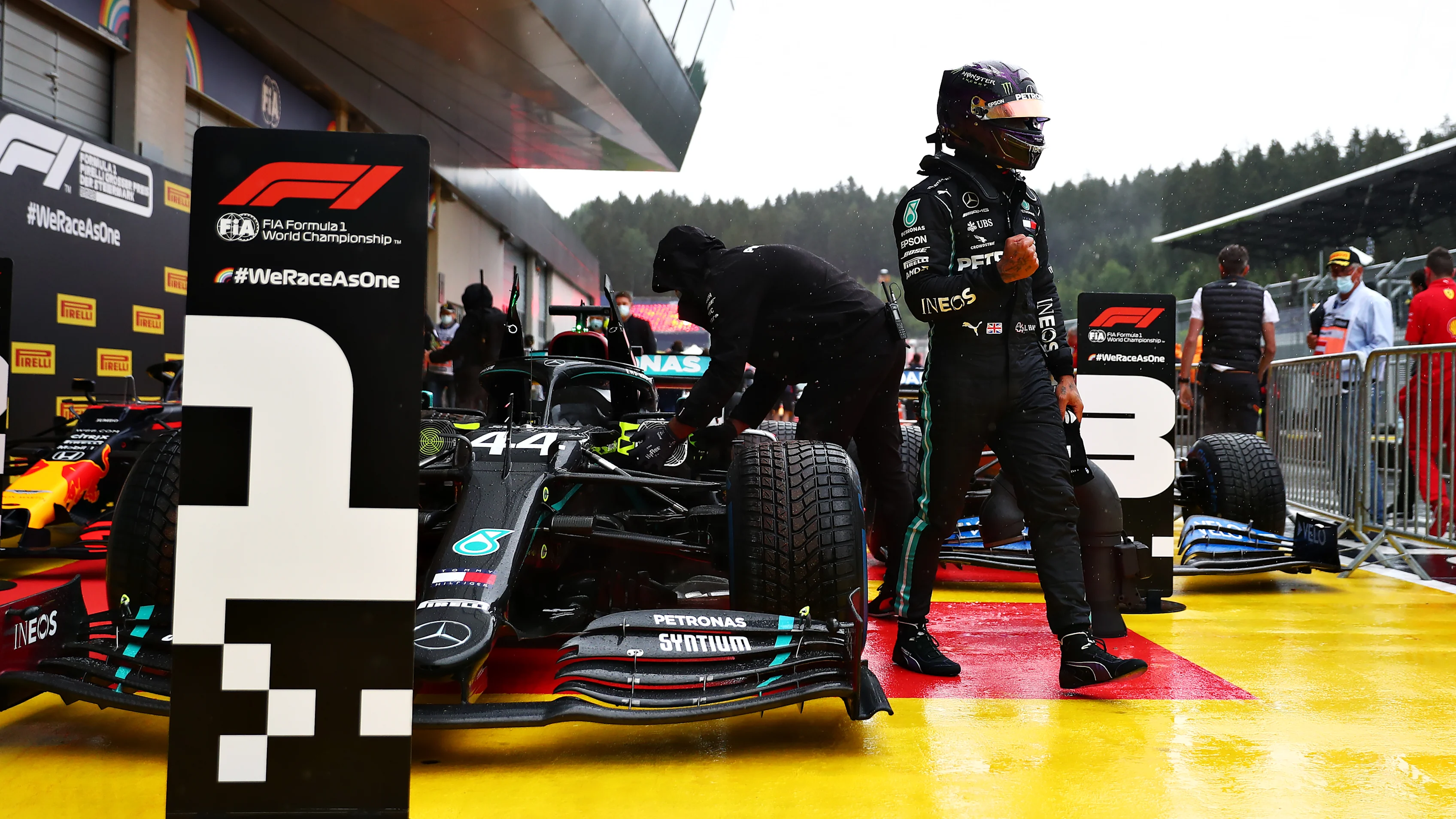 SPIELBERG, AUSTRIA - JULY 11: Pole position qualifier Lewis Hamilton of Great Britain and Mercedes