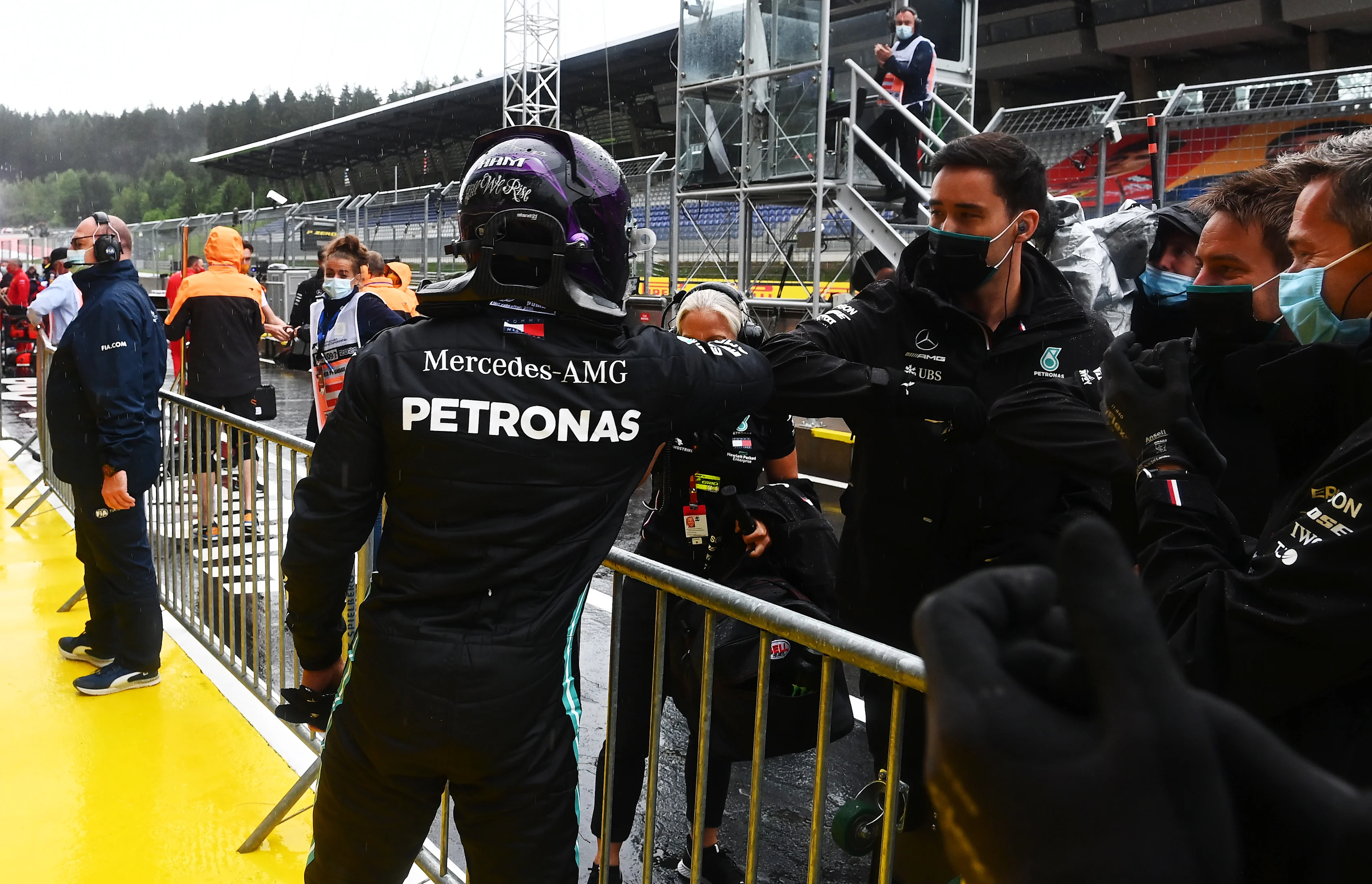 SPIELBERG, AUSTRIA - JULY 11: Lewis Hamilton of Great Britain and Mercedes GP celebrates with