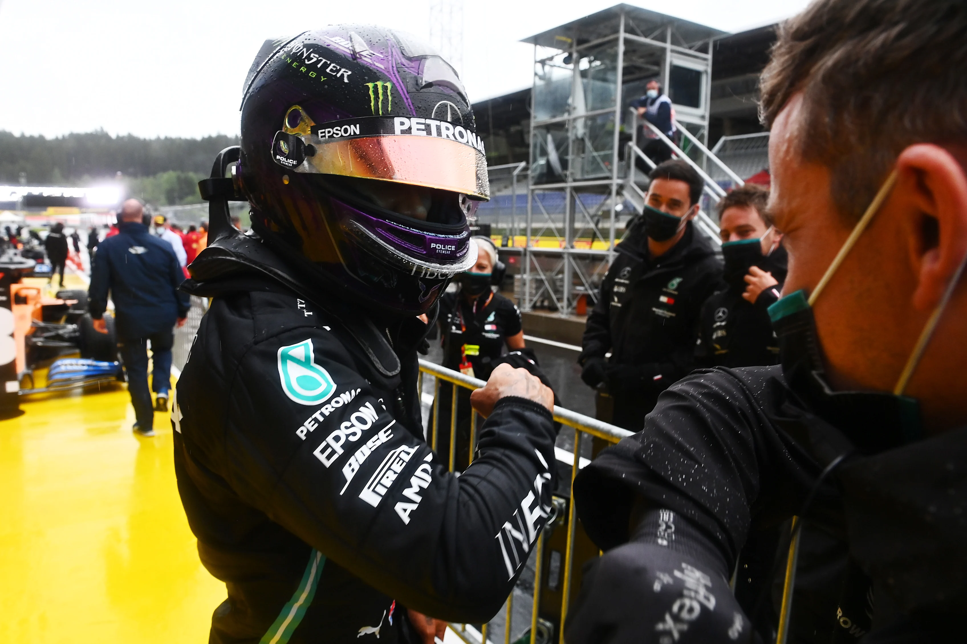 SPIELBERG, AUSTRIA - JULY 11: Lewis Hamilton of Great Britain and Mercedes GP celebrates with