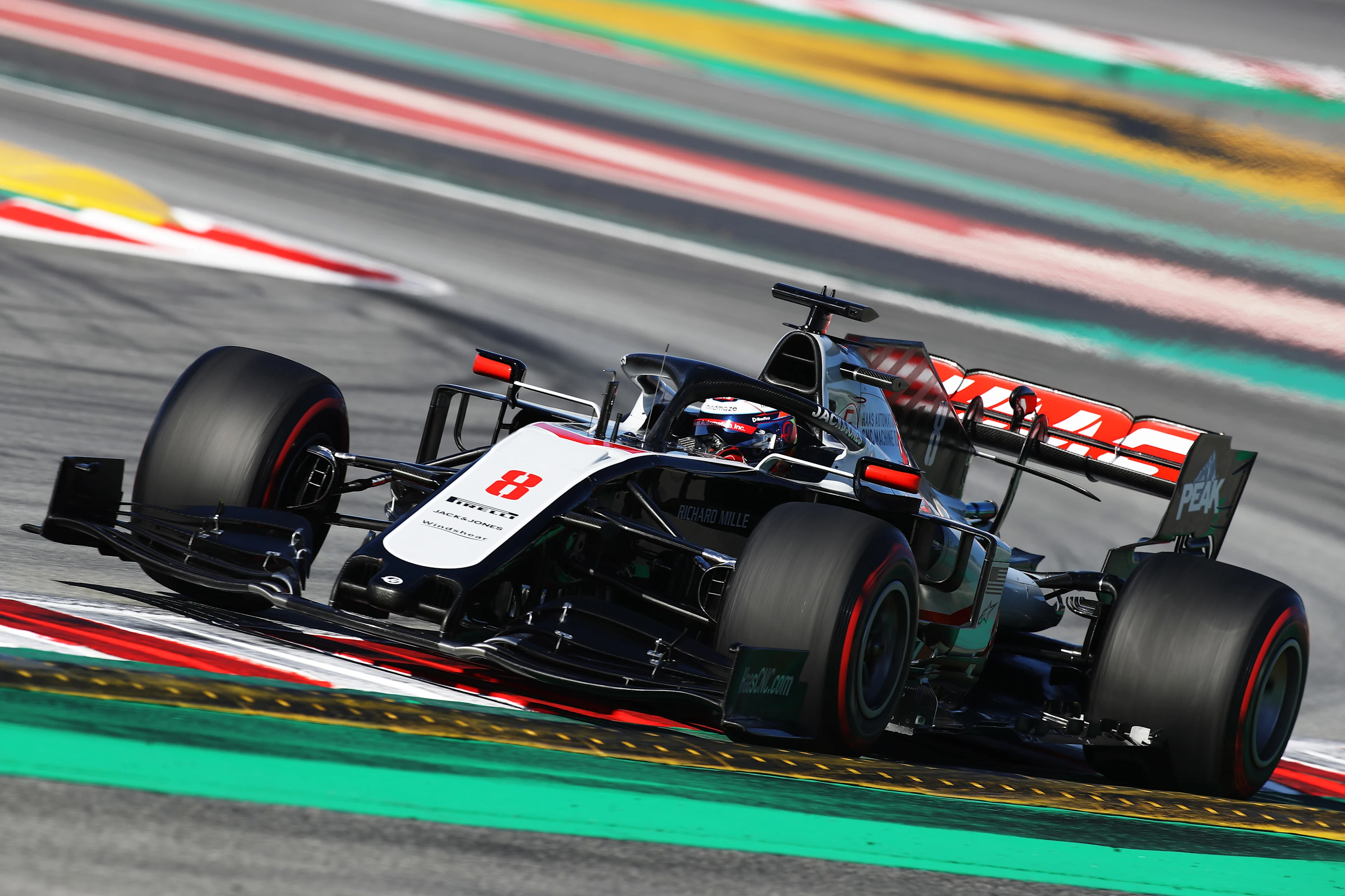 BARCELONA, SPAIN - FEBRUARY 28: Romain Grosjean of France driving the (8) Haas F1 Team VF-20