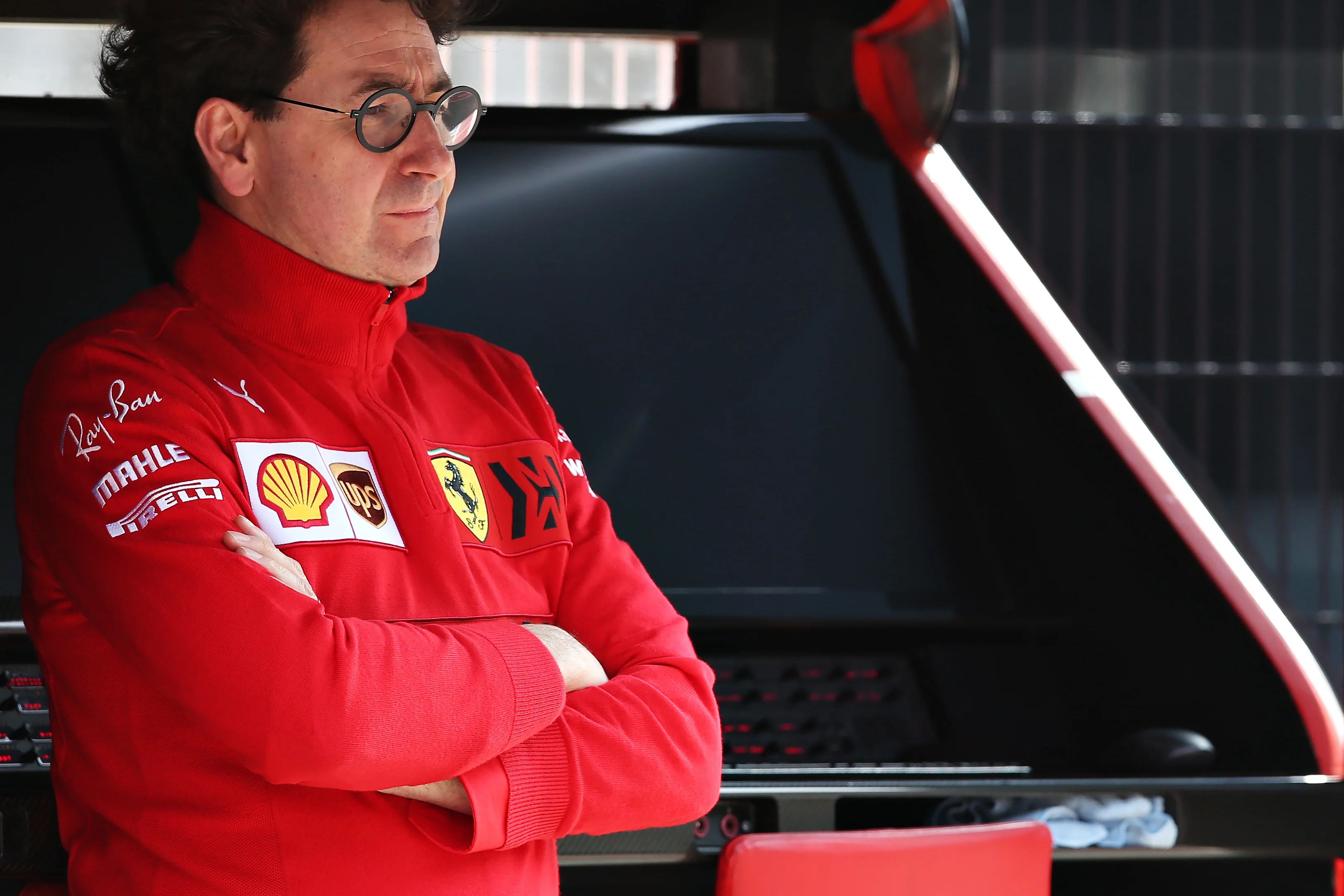 BARCELONA, SPAIN - FEBRUARY 28: Ferrari Team Principal Mattia Binotto looks on from the pitwall