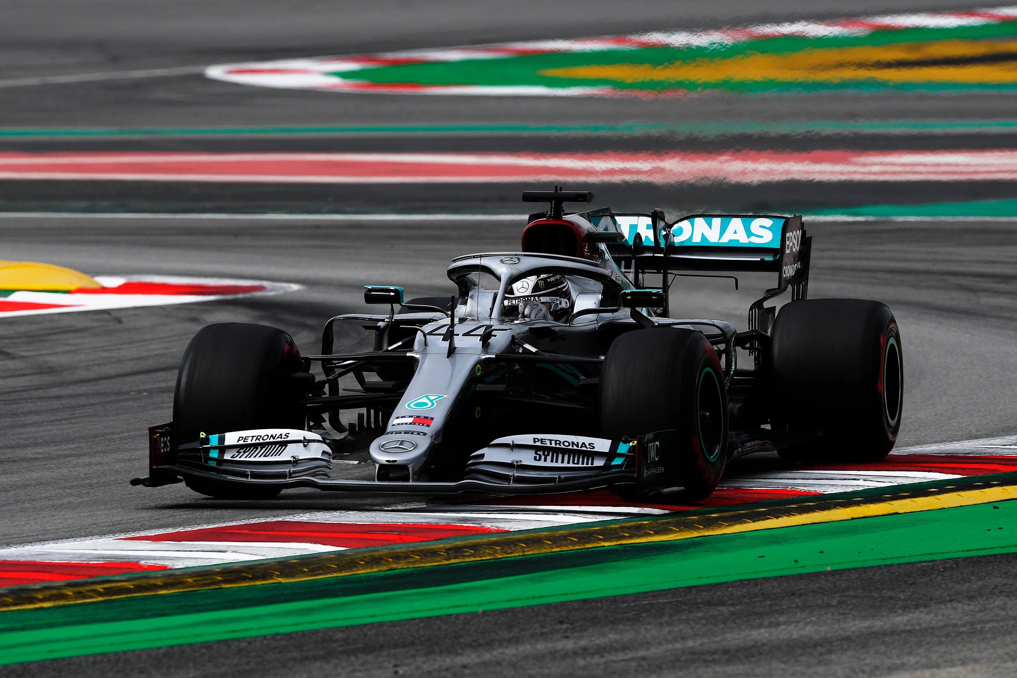 BARCELONA, SPAIN - FEBRUARY 28: Lewis Hamilton of Great Britain driving the (44) Mercedes AMG