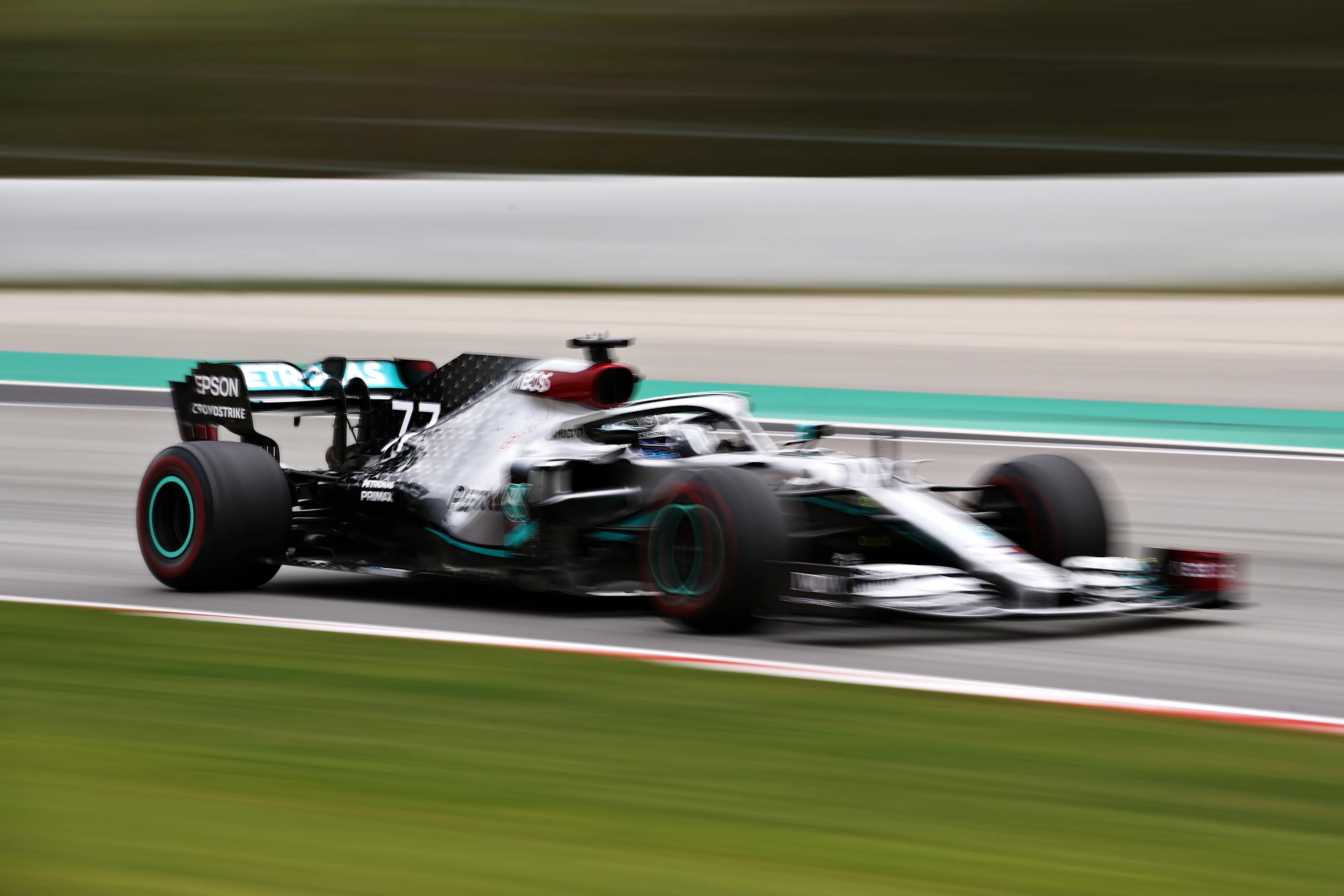BARCELONA, SPAIN - FEBRUARY 28: Valtteri Bottas of Finland driving the (77) Mercedes AMG Petronas