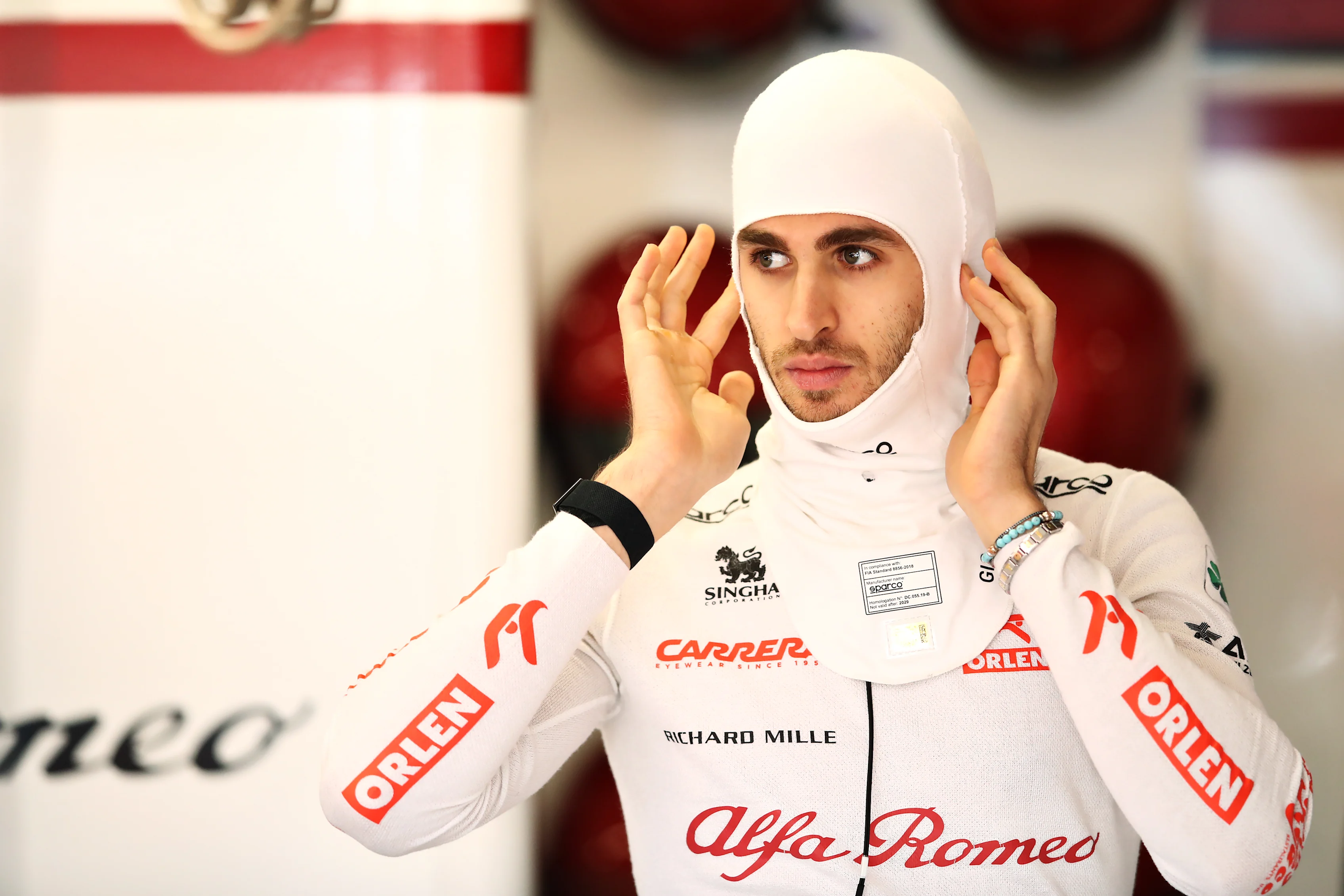 BARCELONA, SPAIN - FEBRUARY 27: Antonio Giovinazzi of Italy and Alfa Romeo Racing prepares to drive