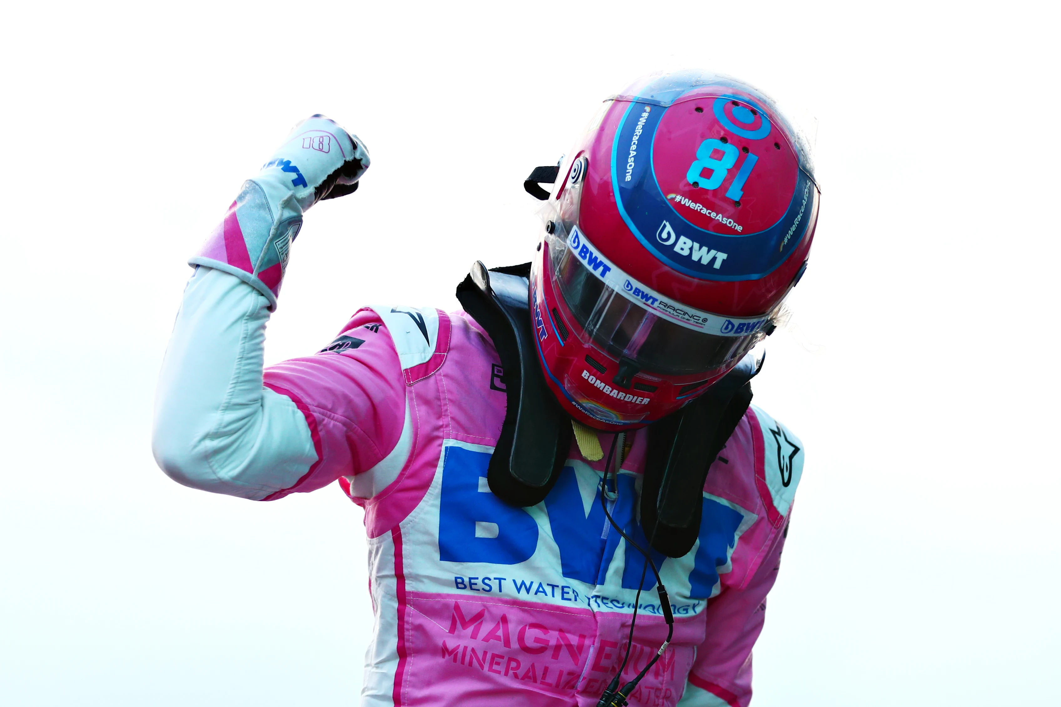 ISTANBUL, TURKEY - NOVEMBER 14: Pole position qualifier Lance Stroll of Canada and Racing Point celebrates in parc ferme during qualifying ahead of the F1 Grand Prix of Turkey at Intercity Istanbul Park on November 14, 2020 in Istanbul, Turkey. (Photo by Dan Istitene - Formula 1/Formula 1 via Getty Images)