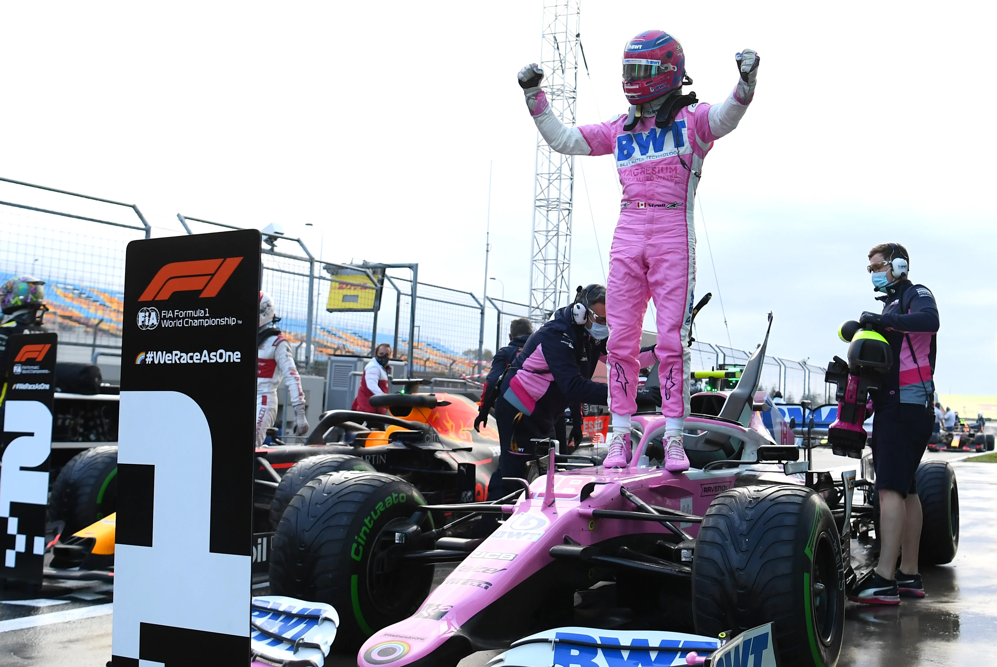 ISTANBUL, TURKEY - NOVEMBER 14: Pole position qualifier Lance Stroll of Canada and Racing Point