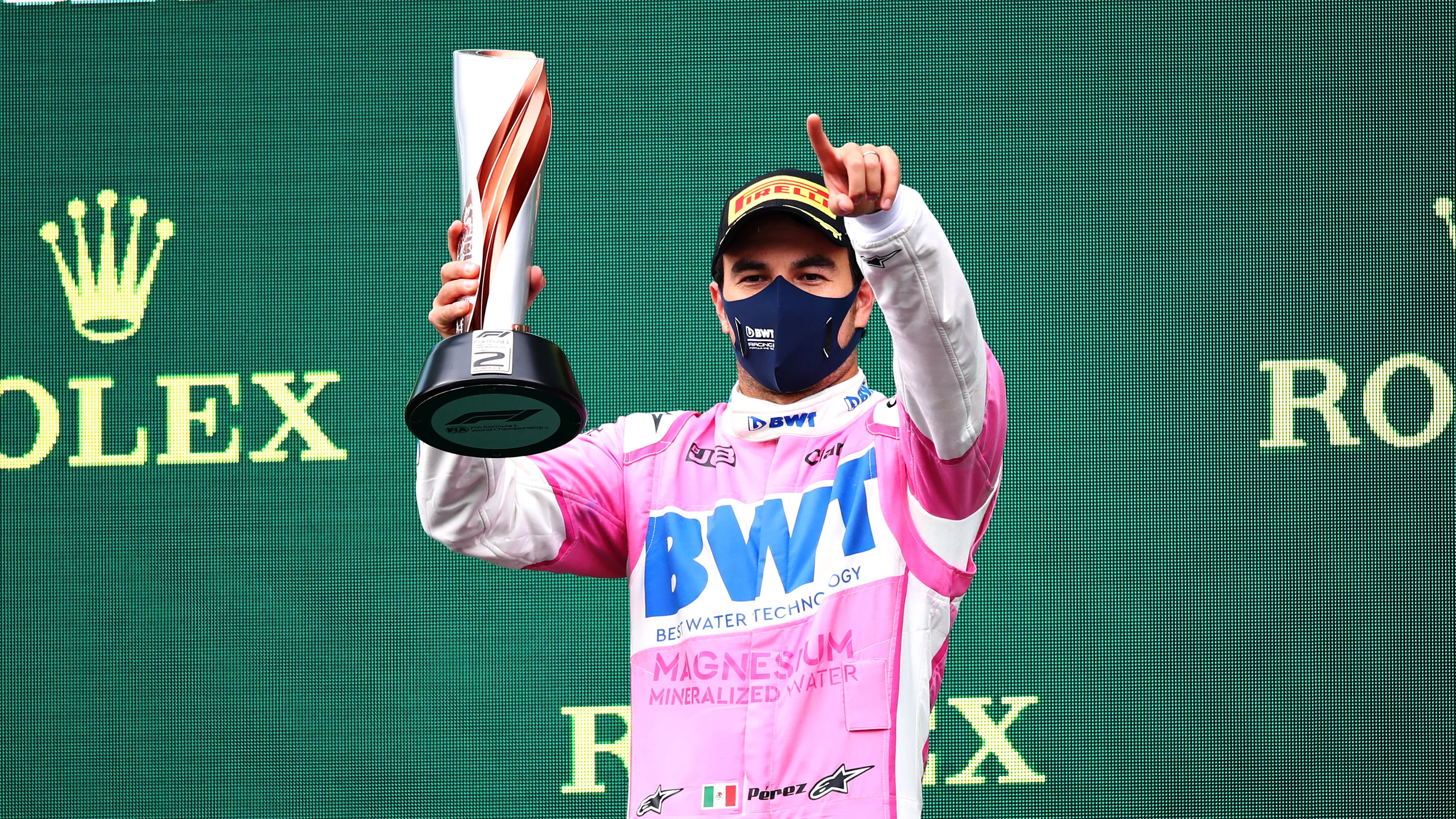 ISTANBUL, TURKEY - NOVEMBER 15: Second placed Sergio Perez of Mexico and Racing Point celebrates on