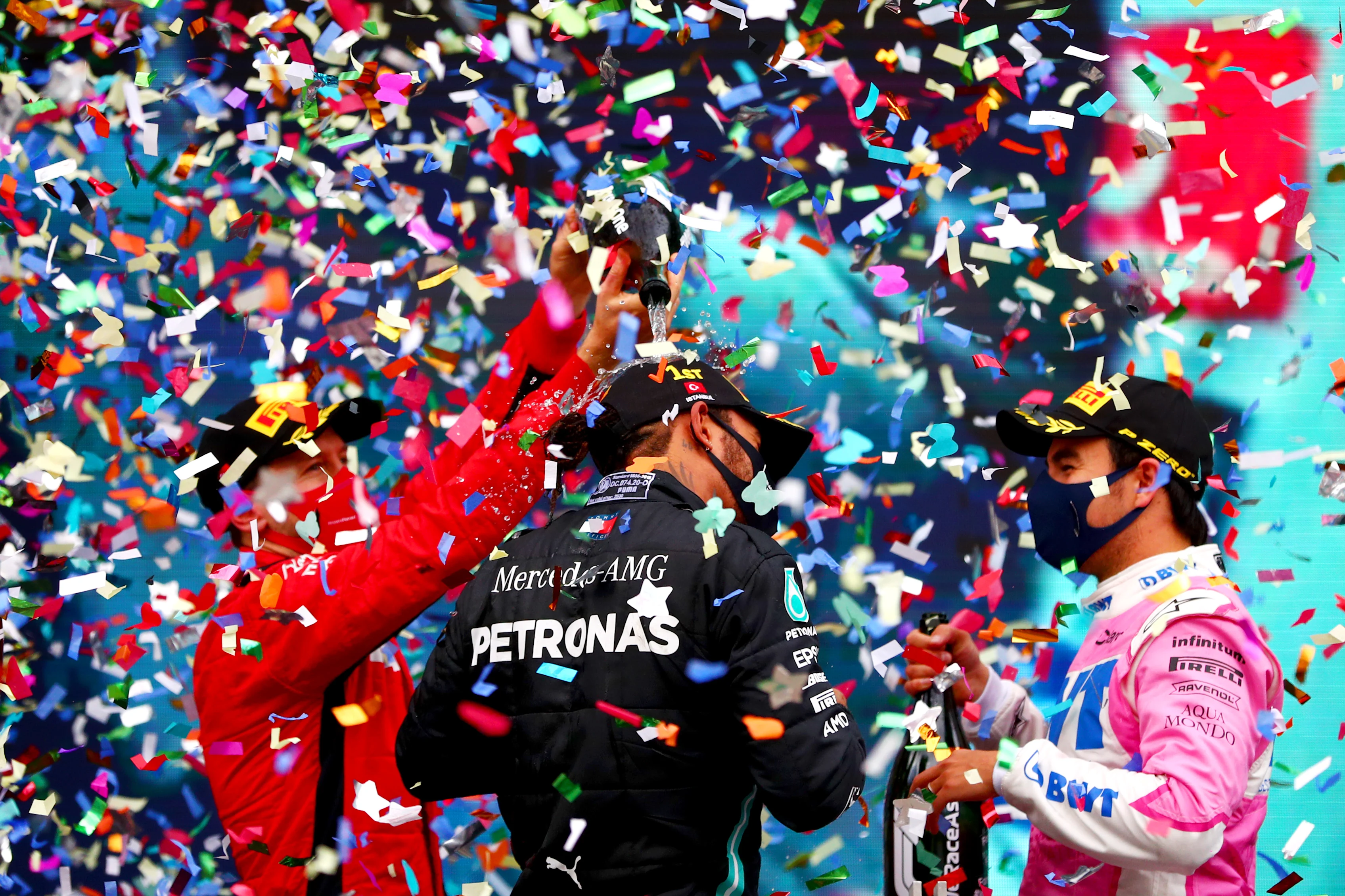 ISTANBUL, TURKEY - NOVEMBER 15: A general view of the podium as race winner Lewis Hamilton of Great