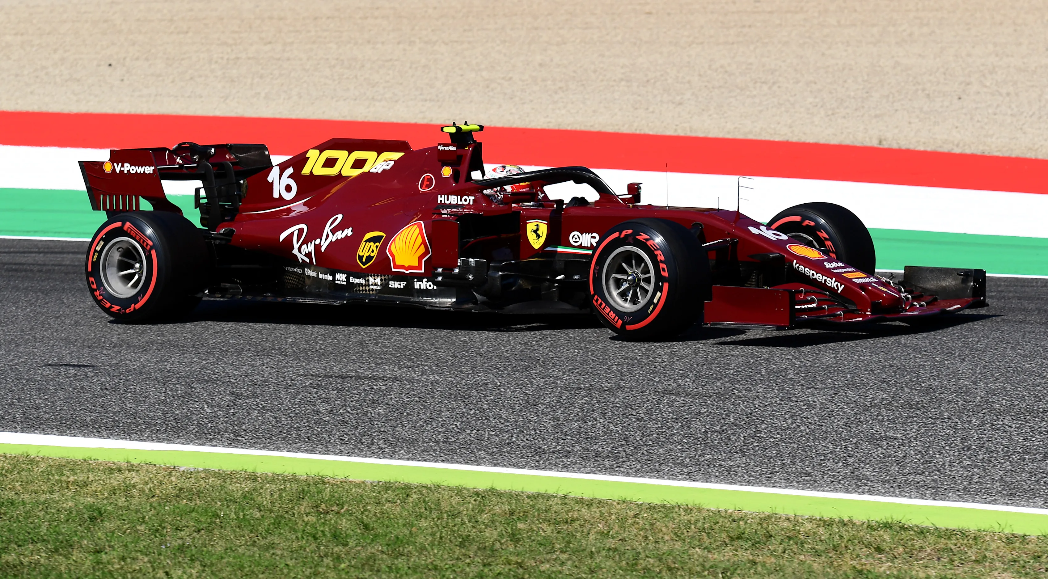 SCARPERIA, ITALY - SEPTEMBER 12: Charles Leclerc of Monaco driving the (16) Scuderia Ferrari SF1000