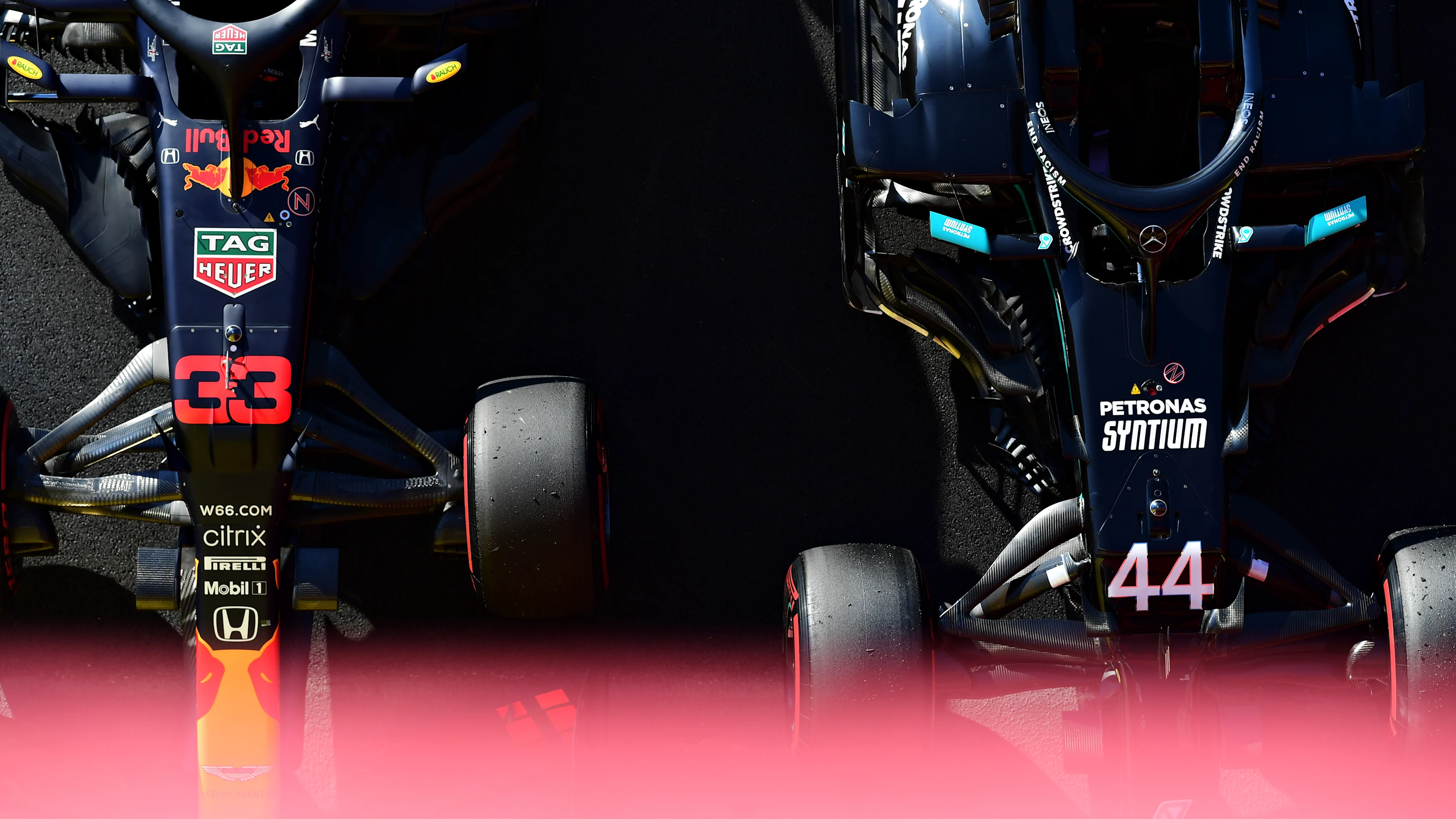 SCARPERIA, ITALY - SEPTEMBER 12: The cars of Lewis Hamilton of Great Britain and Mercedes GP and