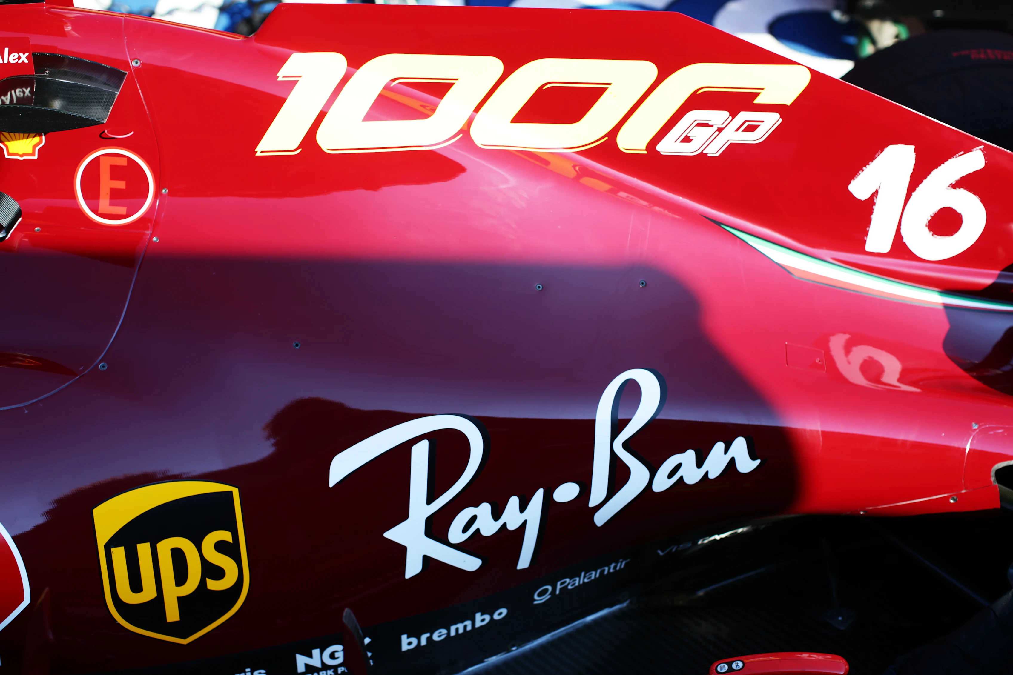 SCARPERIA, ITALY - SEPTEMBER 13: A sticker commemorating the 1000th Grand Prix of Ferrari is