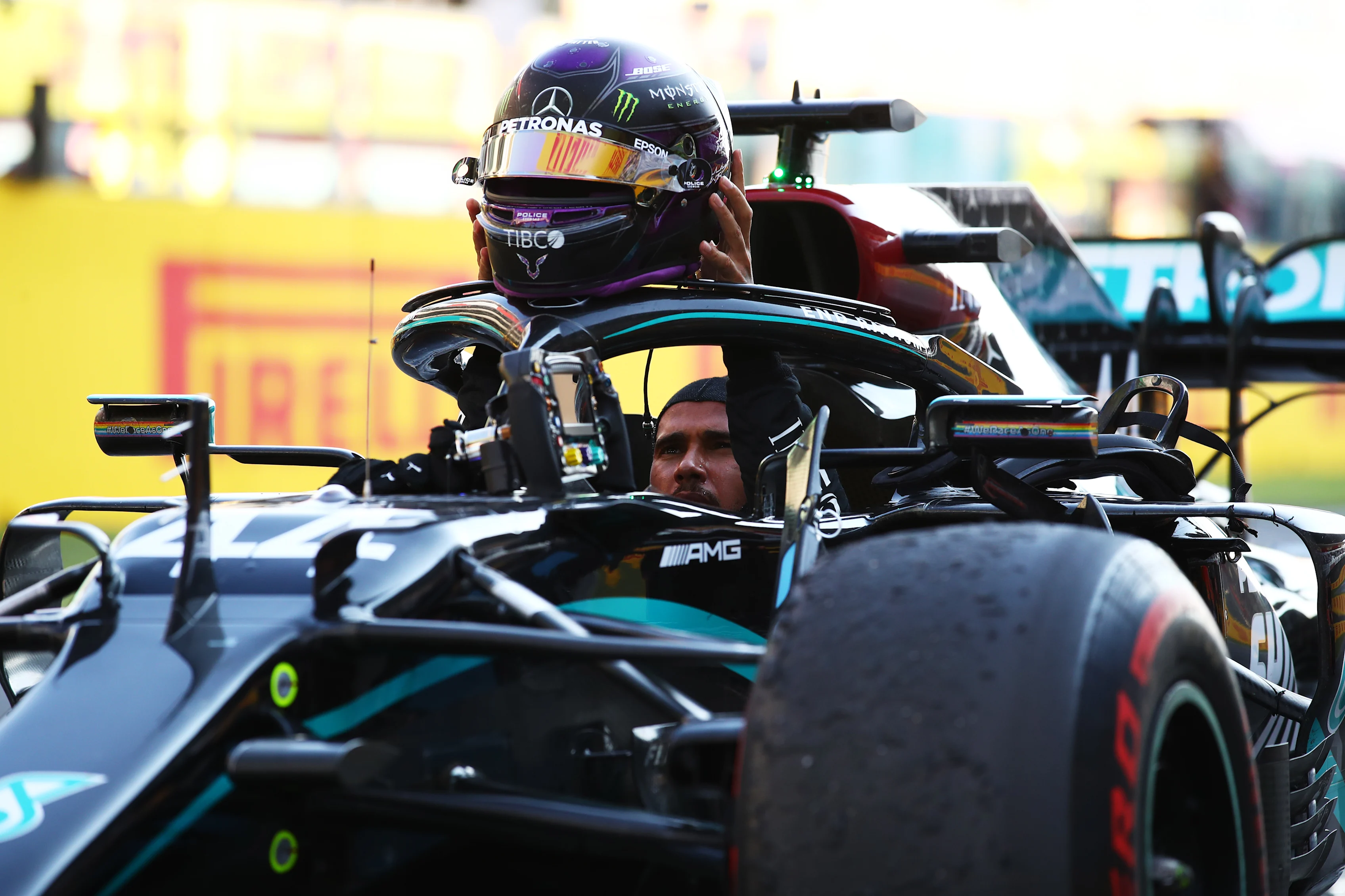 SCARPERIA, ITALY - SEPTEMBER 13: Race winner Lewis Hamilton of Great Britain and Mercedes GP