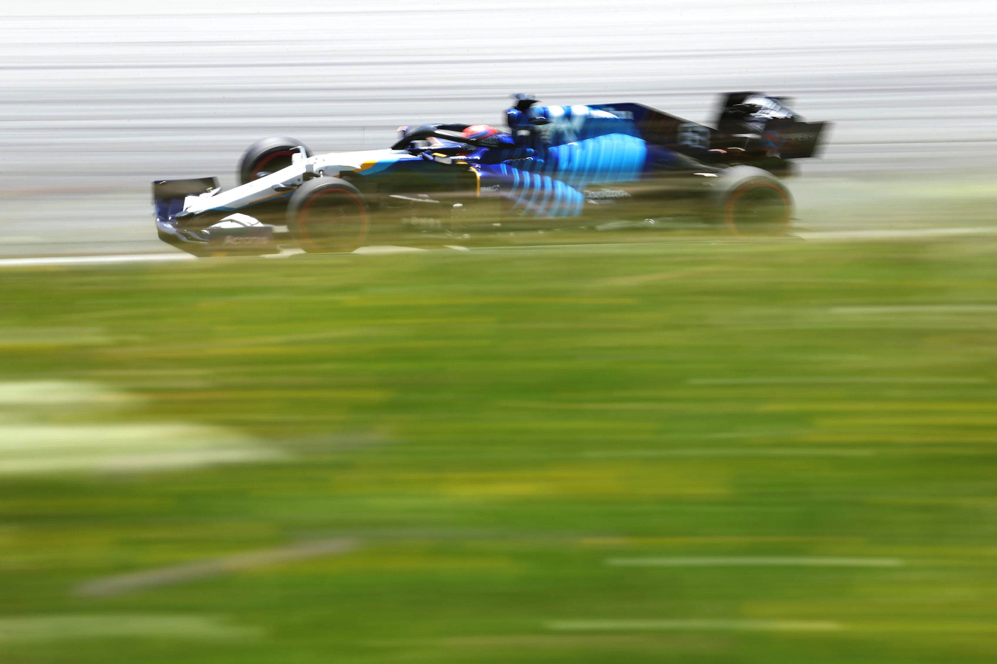 SPIELBERG, AUSTRIA - JULY 03: George Russell of Great Britain driving the (63) Williams Racing FW43B Mercedes during final practice ahead of the F1 Grand Prix of Austria at Red Bull Ring on July 03, 2021 in Spielberg, Austria. (Photo by Bryn Lennon/Getty Images)
