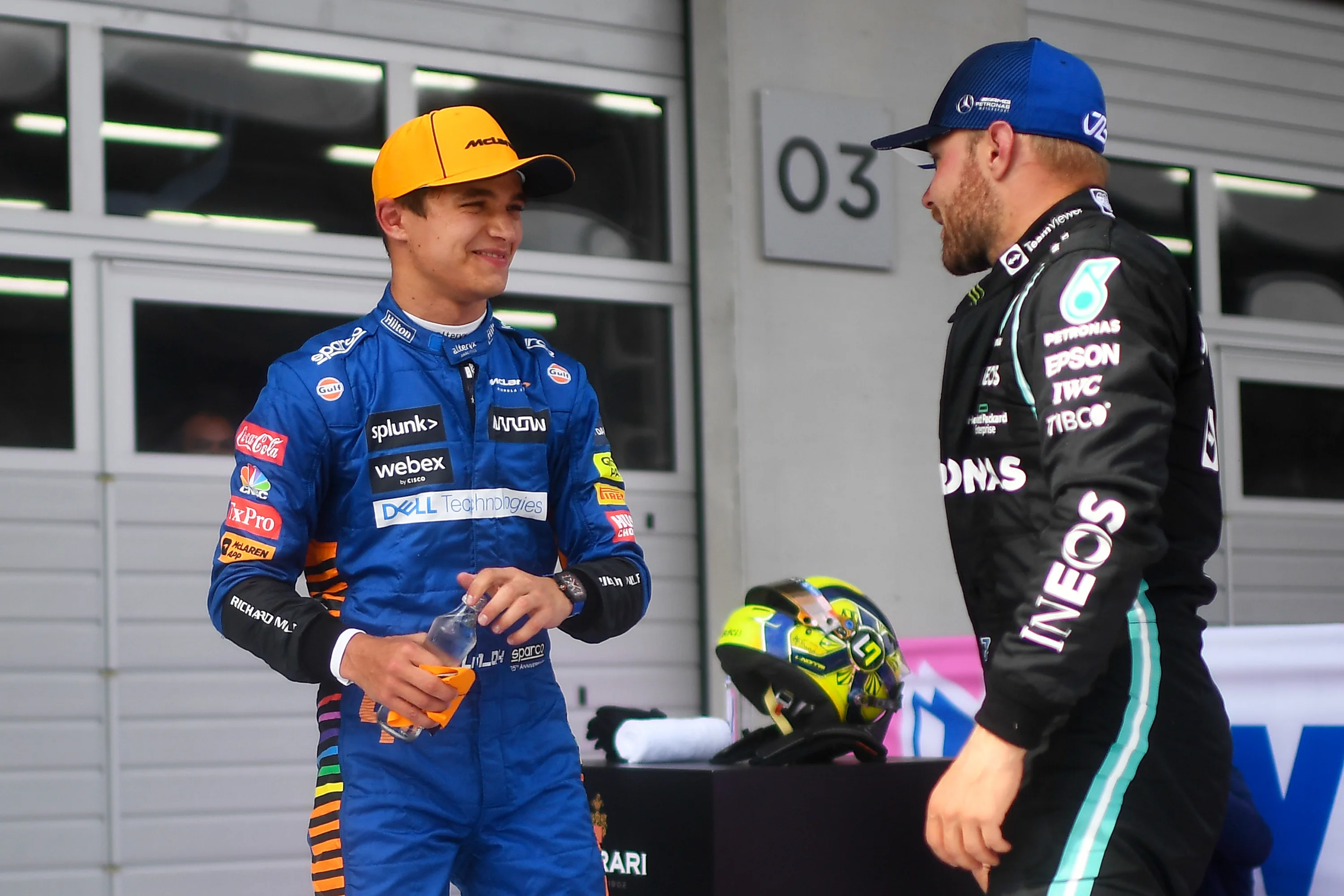 SPIELBERG, AUSTRIA - JULY 04: Second placed Valtteri Bottas of Finland and Mercedes GP and third