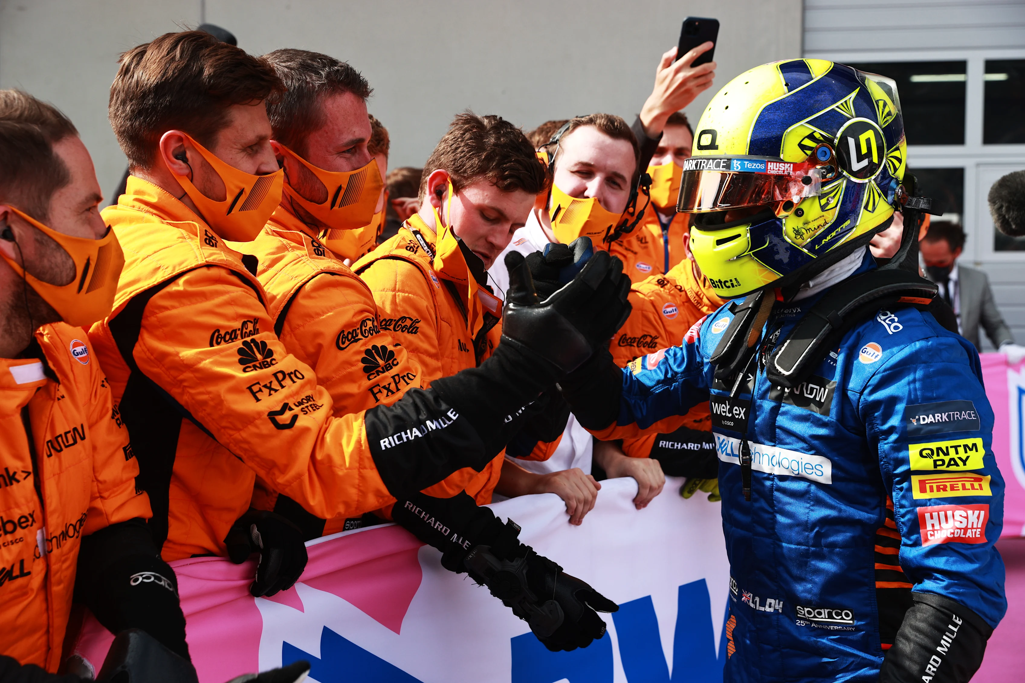 SPIELBERG, AUSTRIA - JULY 04: Third placed Lando Norris of Great Britain and McLaren F1 celebrates