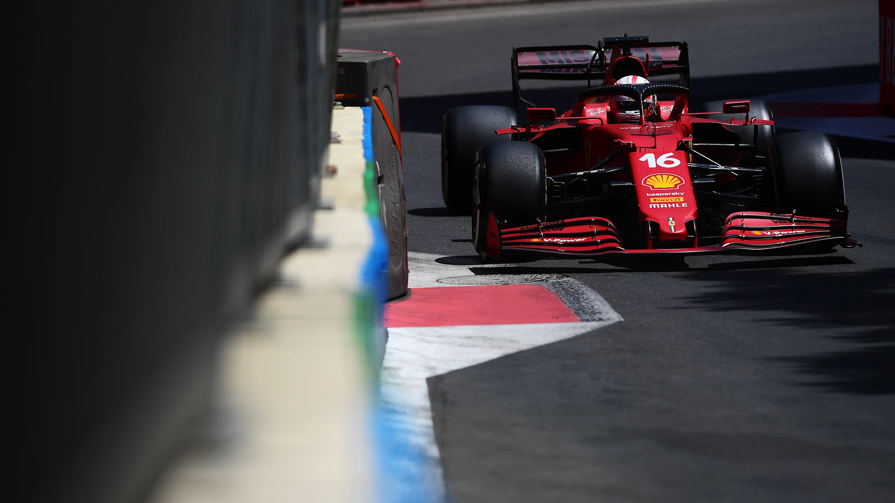 BAKU, AZERBAIJAN - JUNE 04: Charles Leclerc of Monaco driving the (16) Scuderia Ferrari SF21 on track during practice ahead of the F1 Grand Prix of Azerbaijan at Baku City Circuit on June 04, 2021 in Baku, Azerbaijan. (Photo by Mario Renzi - Formula 1/Formula 1 via Getty Images)