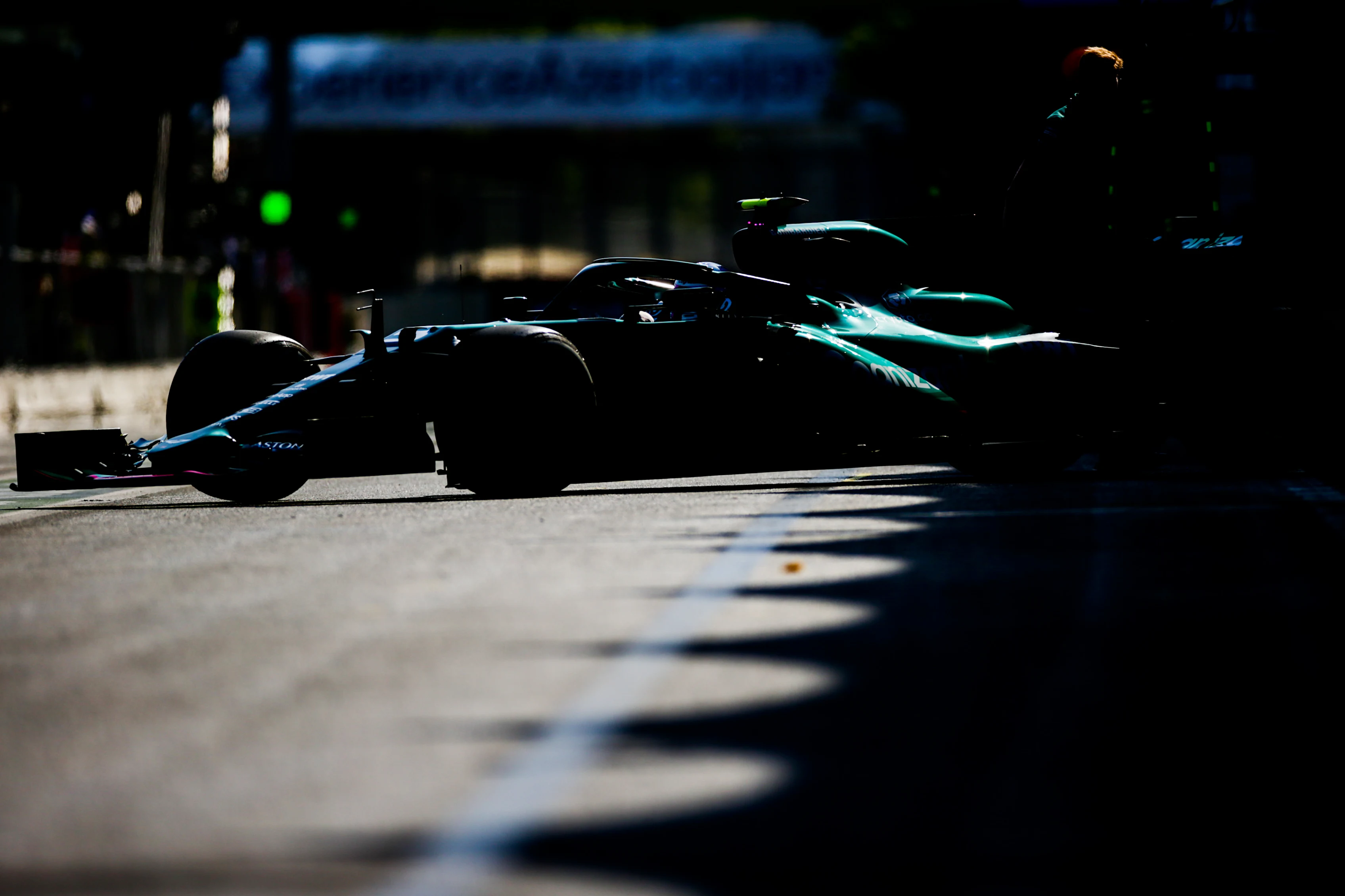 BAKU, AZERBAIJAN - JUNE 04: Sebastian Vettel of Aston Martin and Germany > during practice ahead of the F1 Grand Prix of Azerbaijan at Baku City Circuit on June 04, 2021 in Baku, Azerbaijan. (Photo by Peter Fox/Getty Images)