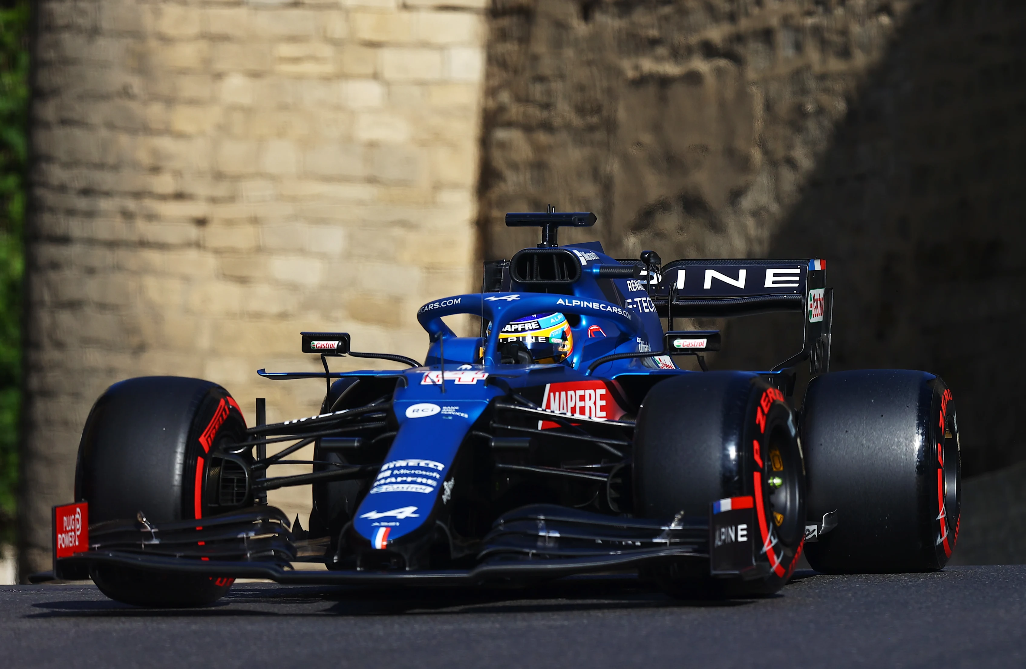 BAKU, AZERBAIJAN - JUNE 05: Fernando Alonso of Spain driving the (14) Alpine A521 Renault on track