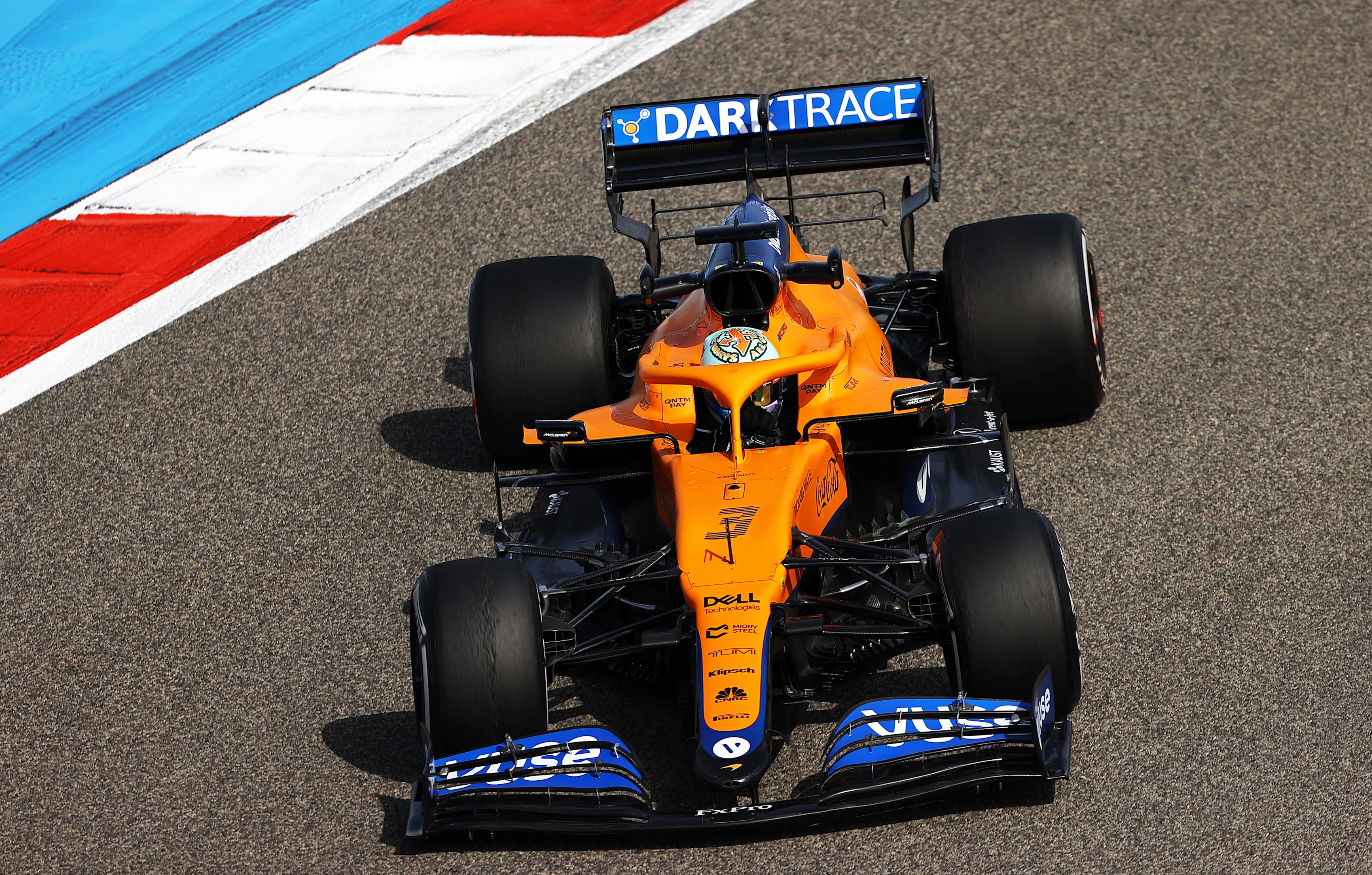 BAHRAIN, BAHRAIN - MARCH 26: Daniel Ricciardo of Australia driving the (3) McLaren F1 Team MCL35M Mercedes drives on track during practice ahead of the F1 Grand Prix of Bahrain at Bahrain International Circuit on March 26, 2021 in Bahrain, Bahrain. (Photo by Bryn Lennon/Getty Images)