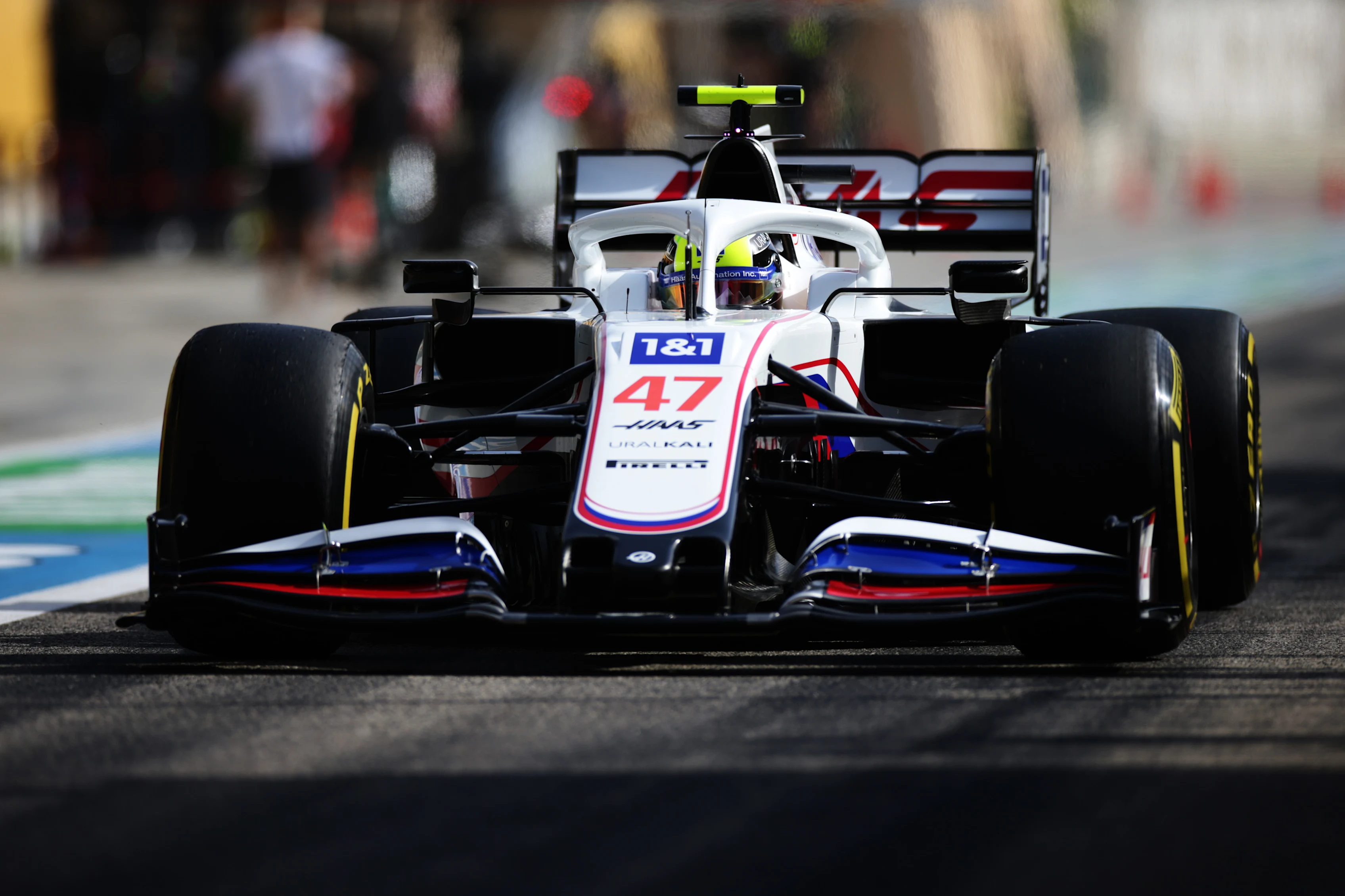 BAHRAIN, BAHRAIN - MARCH 26: Nikita Mazepin of Russia driving the (9) Haas F1 Team VF-21 Ferrari drives in the Pitlane during practice ahead of the F1 Grand Prix of Bahrain at Bahrain International Circuit on March 26, 2021 in Bahrain, Bahrain. (Photo by Peter Fox/Getty Images)