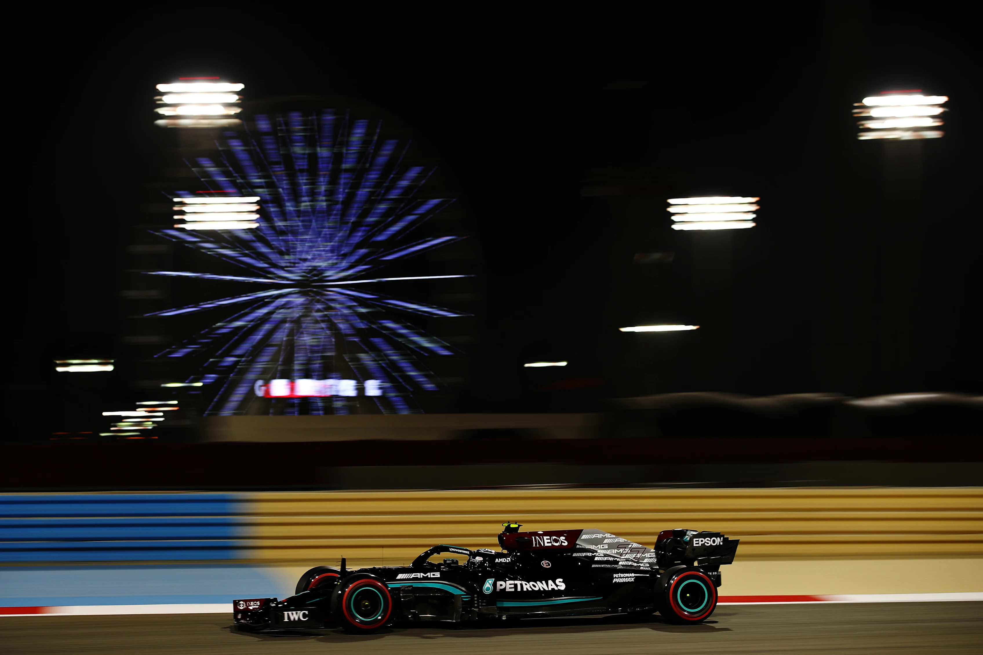 BAHRAIN, BAHRAIN - MARCH 26: Valtteri Bottas of Finland driving the (77) Mercedes AMG Petronas F1 Team Mercedes W12 on track during practice ahead of the F1 Grand Prix of Bahrain at Bahrain International Circuit on March 26, 2021 in Bahrain, Bahrain. (Photo by Bryn Lennon/Getty Images)