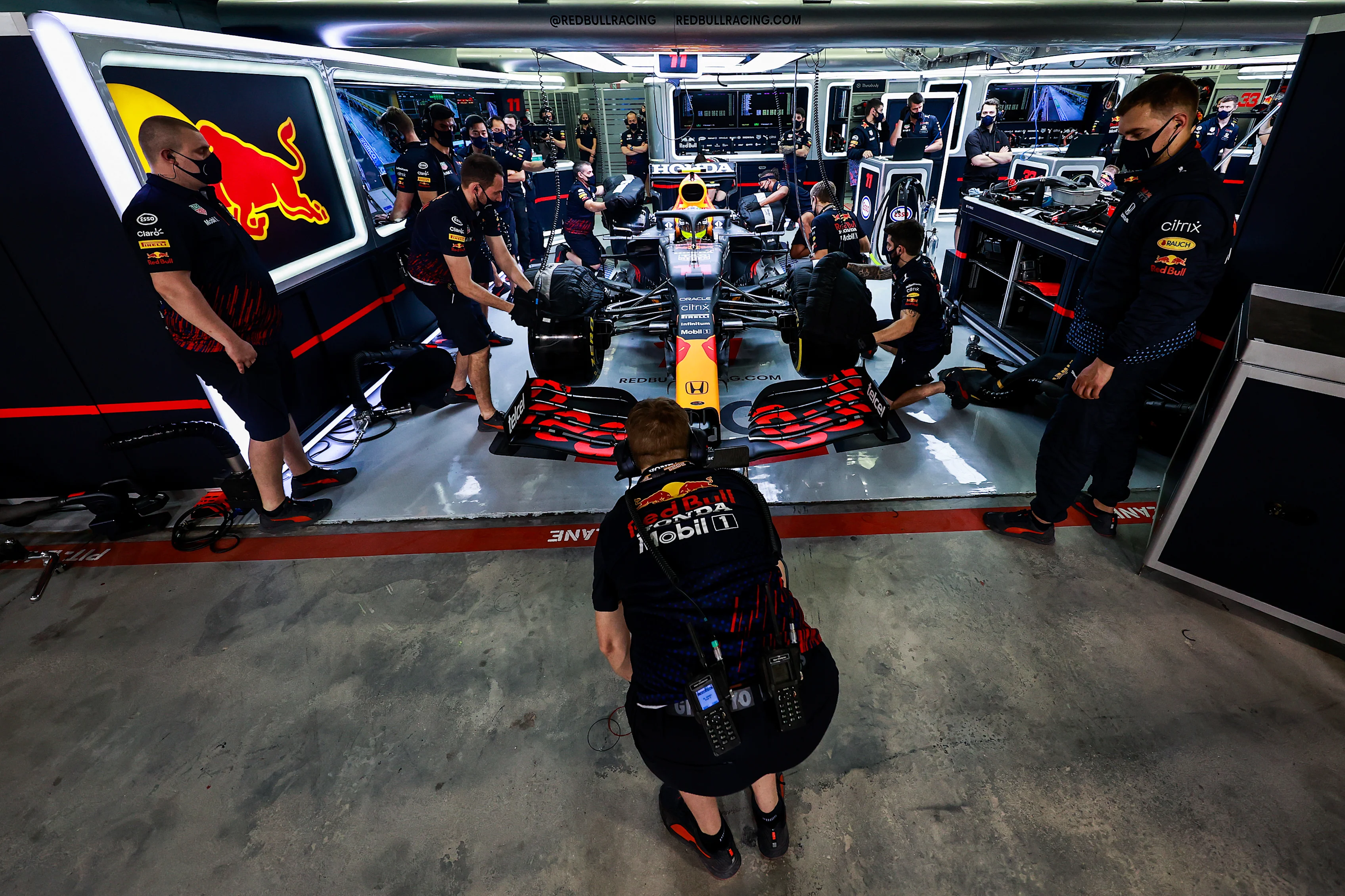 BAHRAIN, BAHRAIN - MARCH 27: Sergio Perez of Mexico and Red Bull Racing prepares to drive during