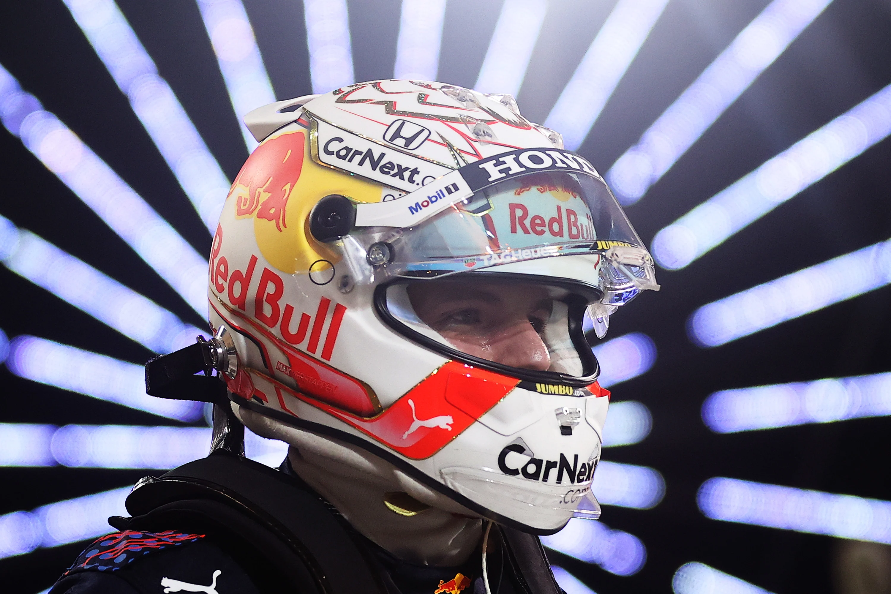 BAHRAIN, BAHRAIN - MARCH 27: Pole position qualifier Max Verstappen of Netherlands and Red Bull