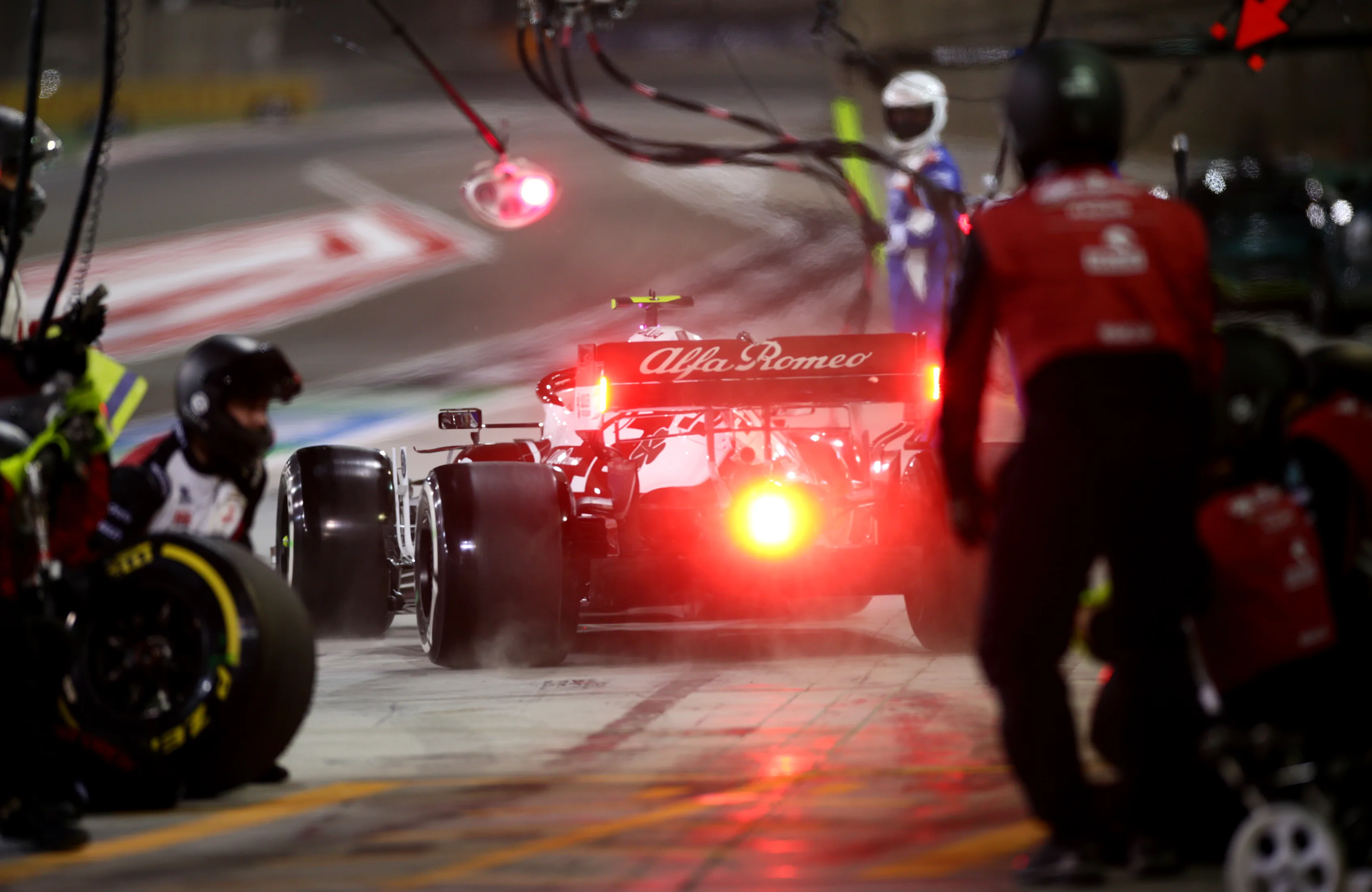 BAHRAIN, BAHRAIN - MARCH 28: Antonio Giovinazzi of Italy driving the (99) Alfa Romeo Racing C41