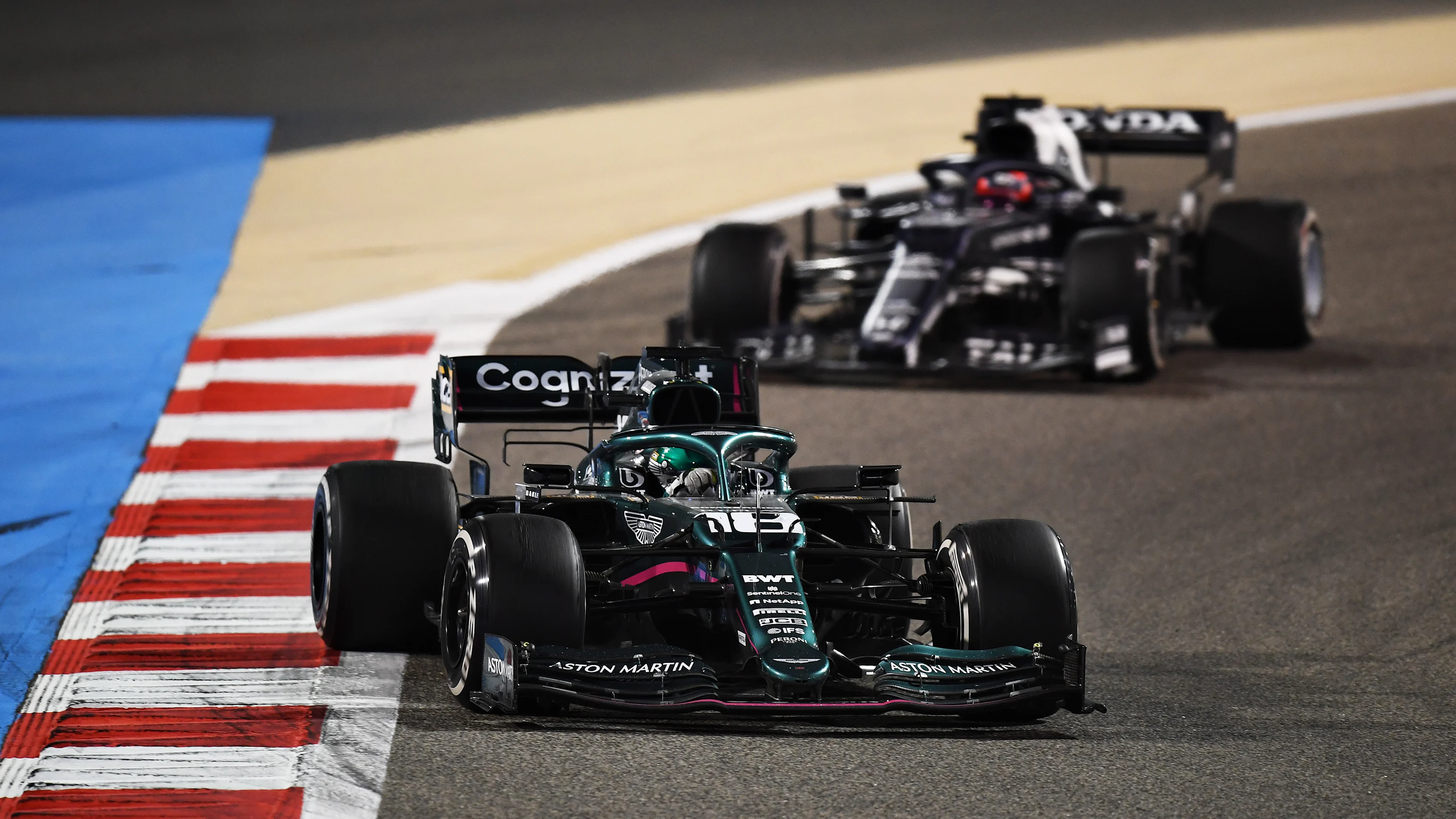 BAHRAIN, BAHRAIN - MARCH 28: Lance Stroll of Canada driving the (18) Aston Martin AMR21 Mercedes
