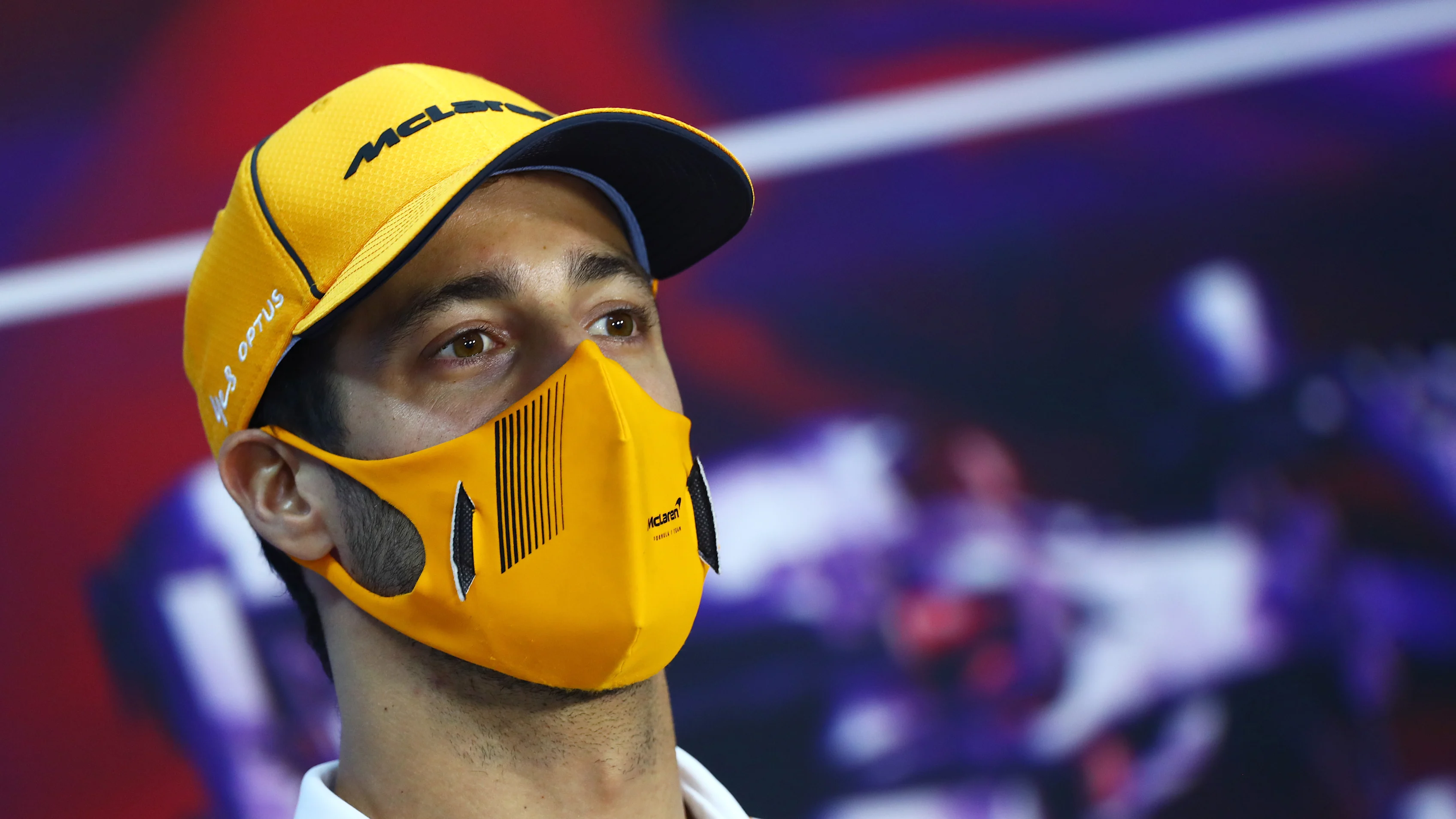 BAHRAIN, BAHRAIN - MARCH 25: Daniel Ricciardo of Australia and McLaren F1 talks in the Drivers