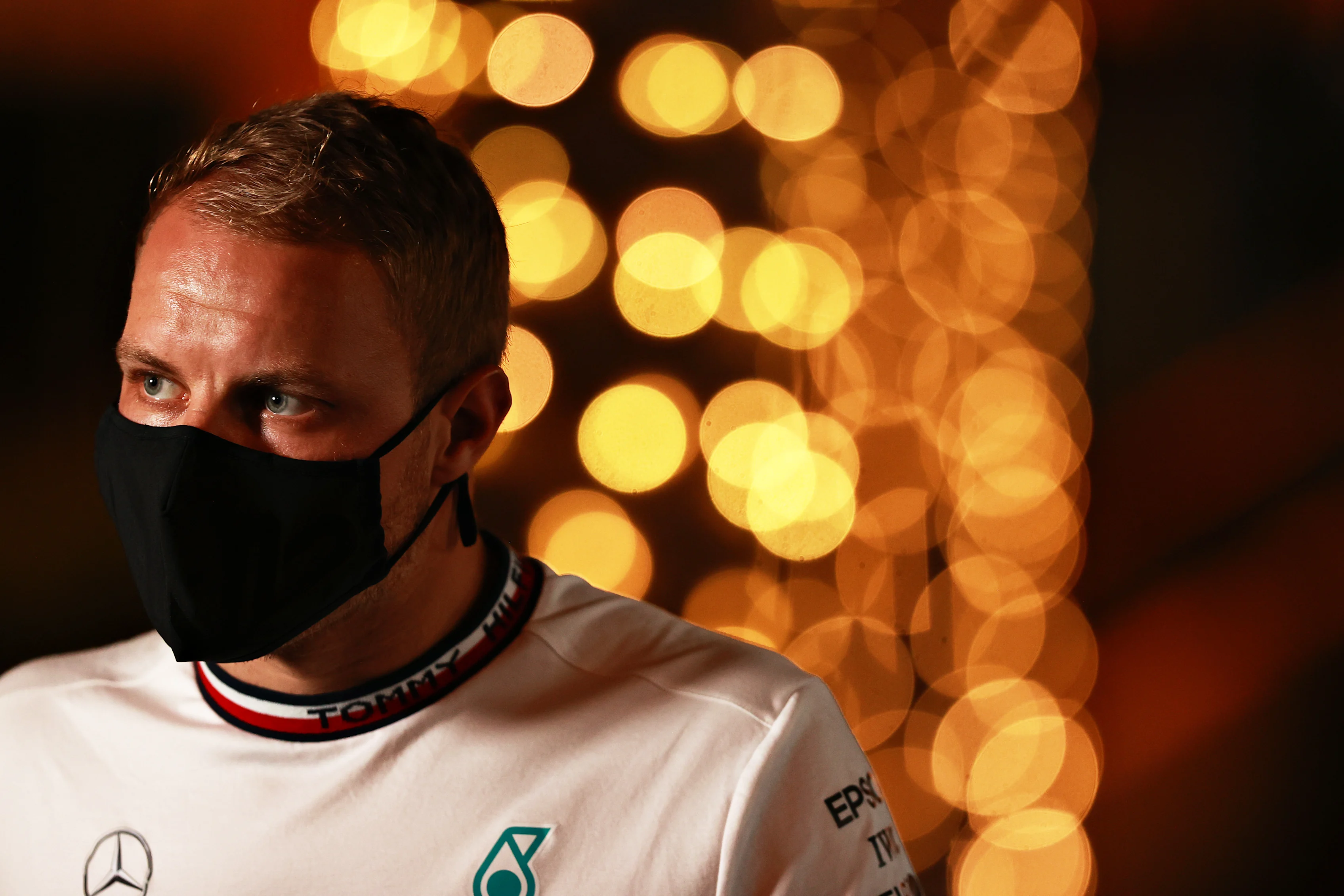 BAHRAIN, BAHRAIN - MARCH 25: Valtteri Bottas of Finland and Mercedes GP is interviewed in the