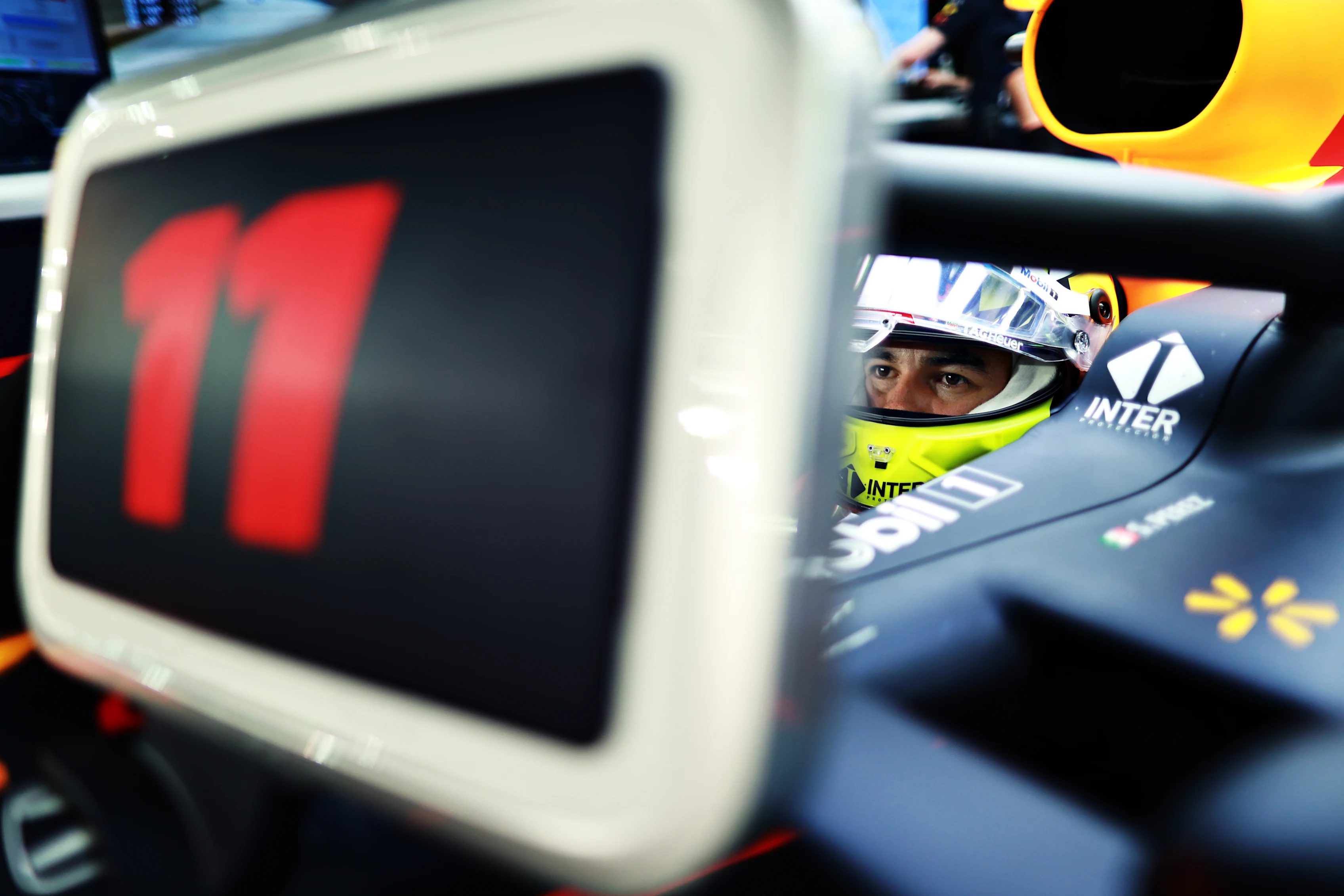 BAHRAIN, BAHRAIN - MARCH 13: Sergio Perez of Mexico and Red Bull Racing prepares to drive in the