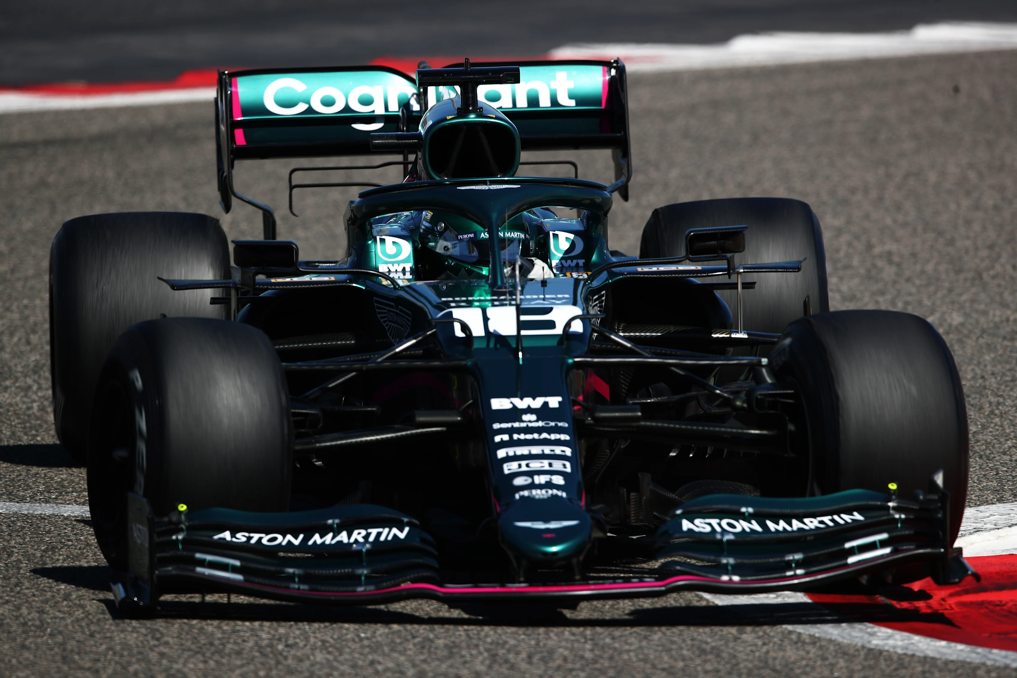 BAHRAIN, BAHRAIN - MARCH 14: Lance Stroll of Canada driving the (18) Aston Martin AMR21 Mercedes on
