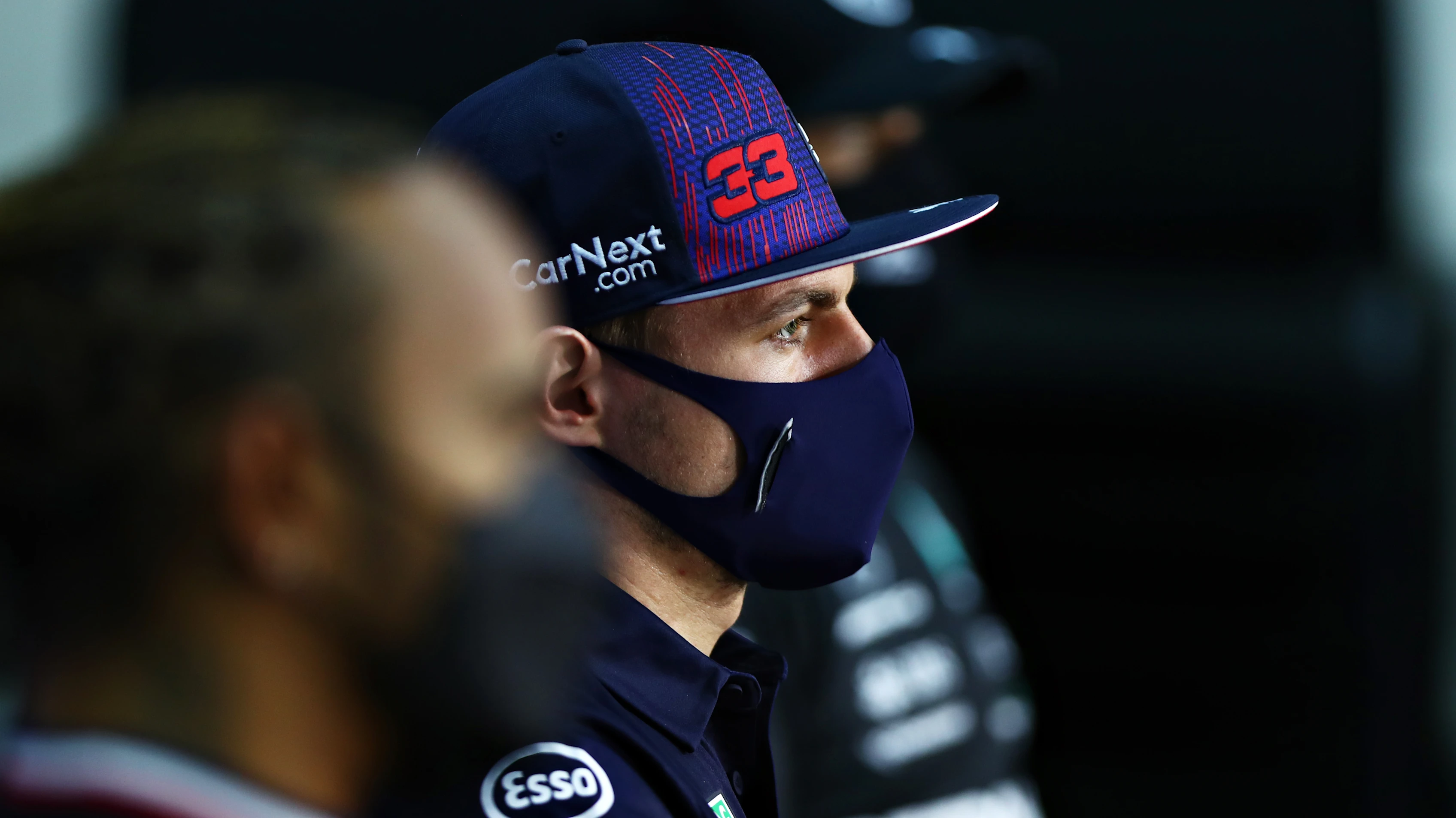 BAHRAIN, BAHRAIN - MARCH 14: Max Verstappen of Netherlands and Red Bull Racing talks in a press