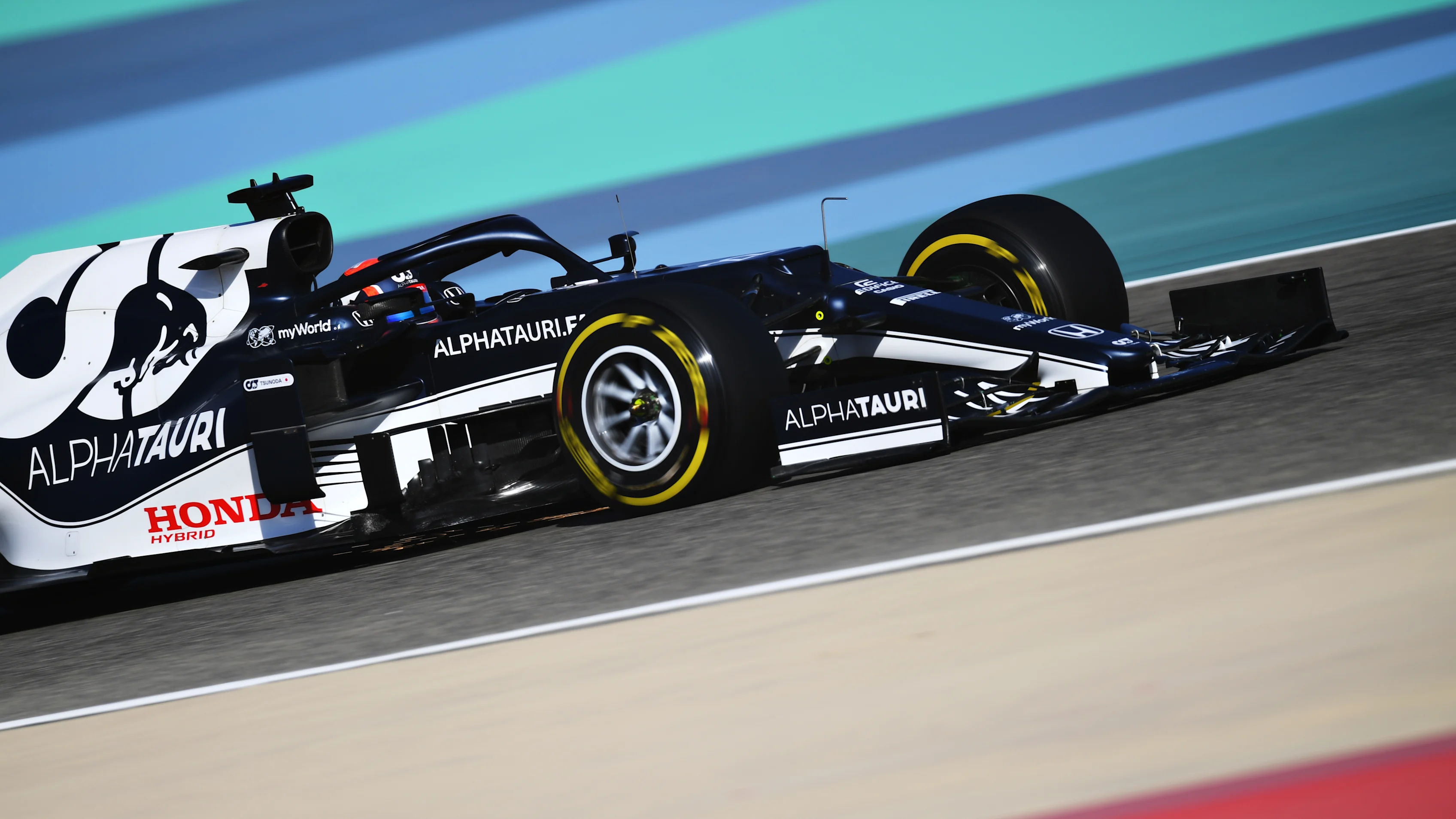 BAHRAIN, BAHRAIN - MARCH 14: Yuki Tsunoda of Japan driving the (22) Scuderia AlphaTauri AT02 Honda