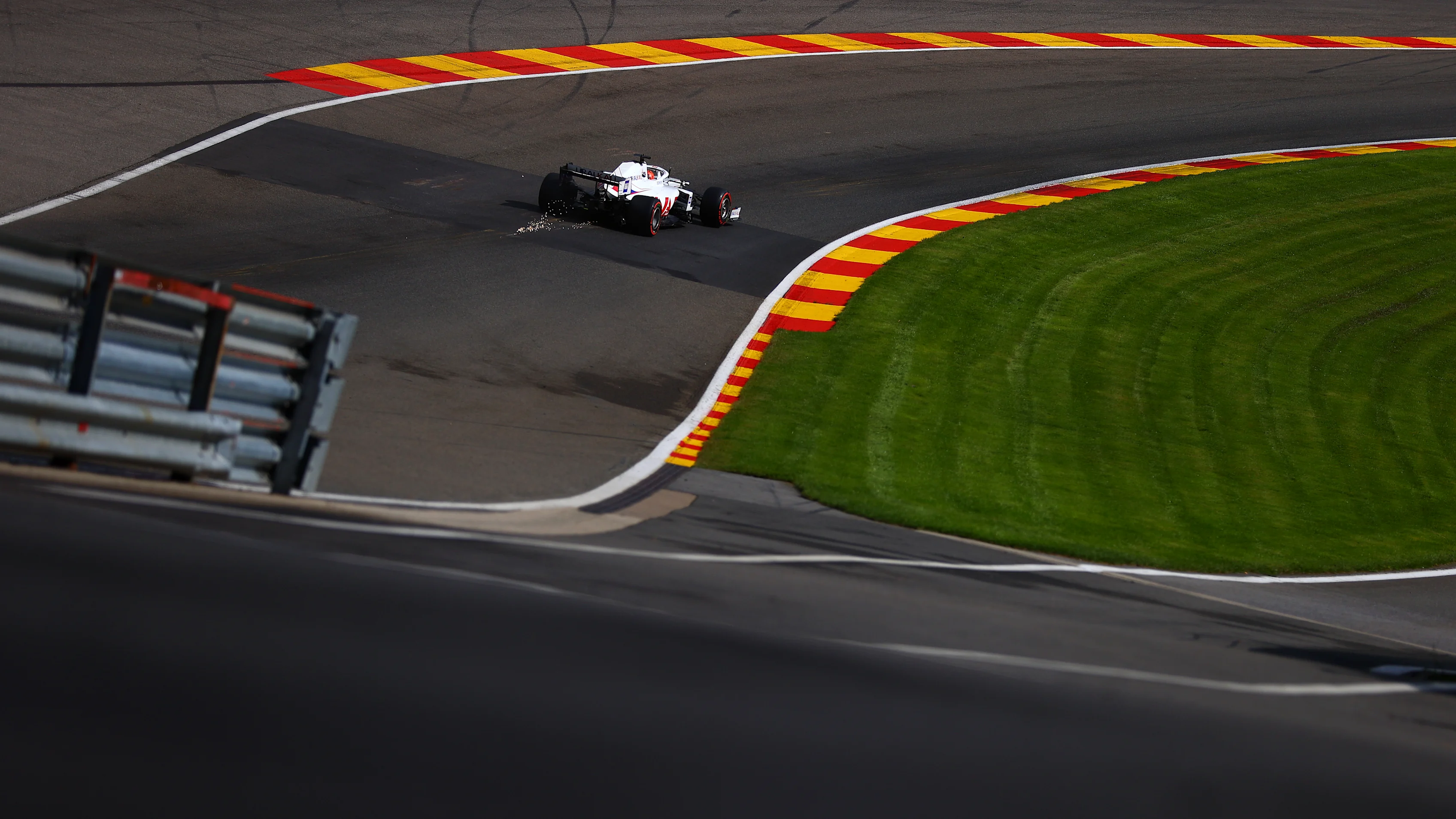 SPA, BELGIUM - AUGUST 27: Nikita Mazepin of Russia driving the (9) Haas F1 Team VF-21 Ferrari during practice ahead of the F1 Grand Prix of Belgium at Circuit de Spa-Francorchamps on August 27, 2021 in Spa, Belgium. (Photo by Dan Istitene - Formula 1/Formula 1 via Getty Images)