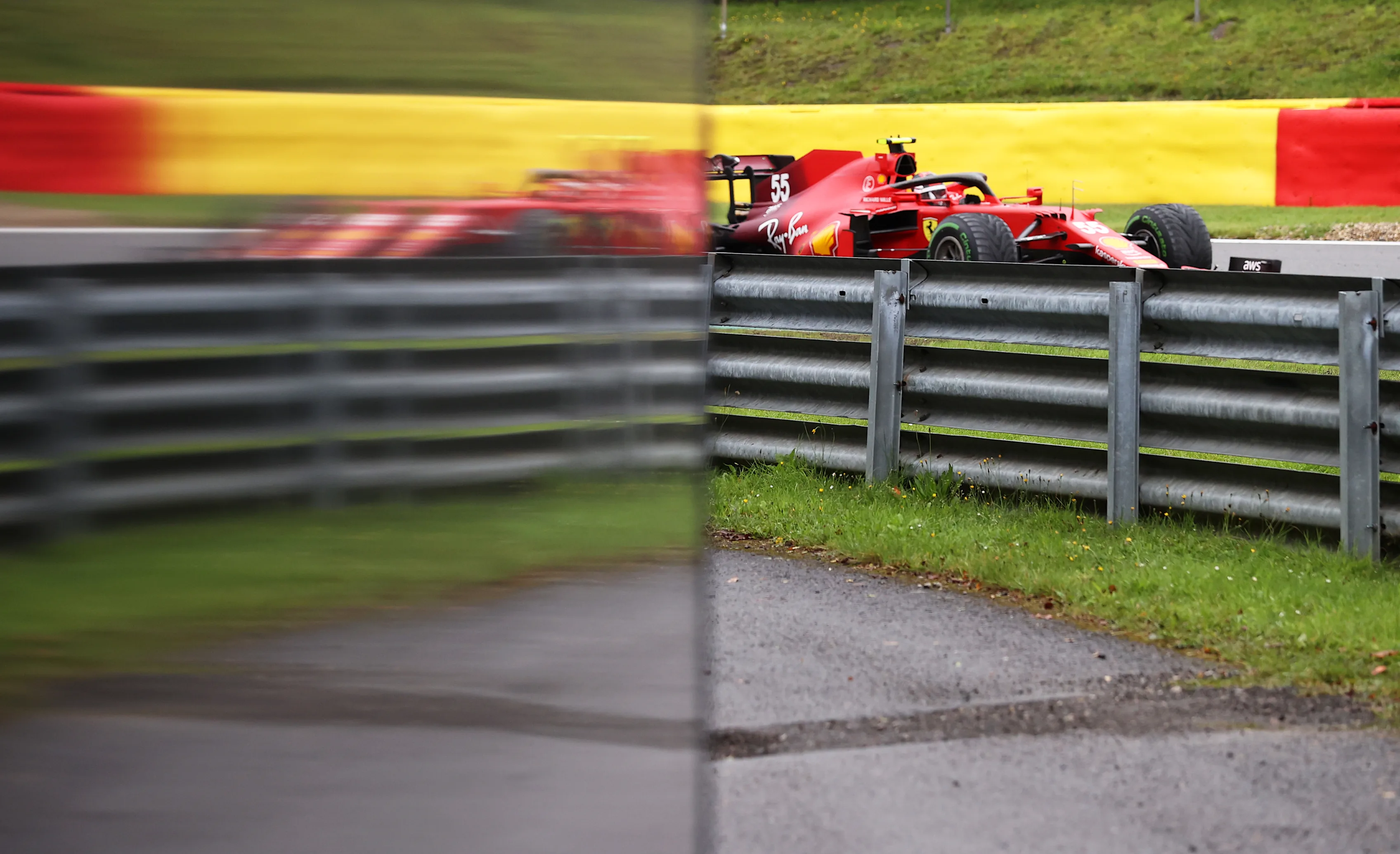 SPA, BELGIUM - AUGUST 28: Carlos Sainz of Spain driving the (55) Scuderia Ferrari SF21 during final