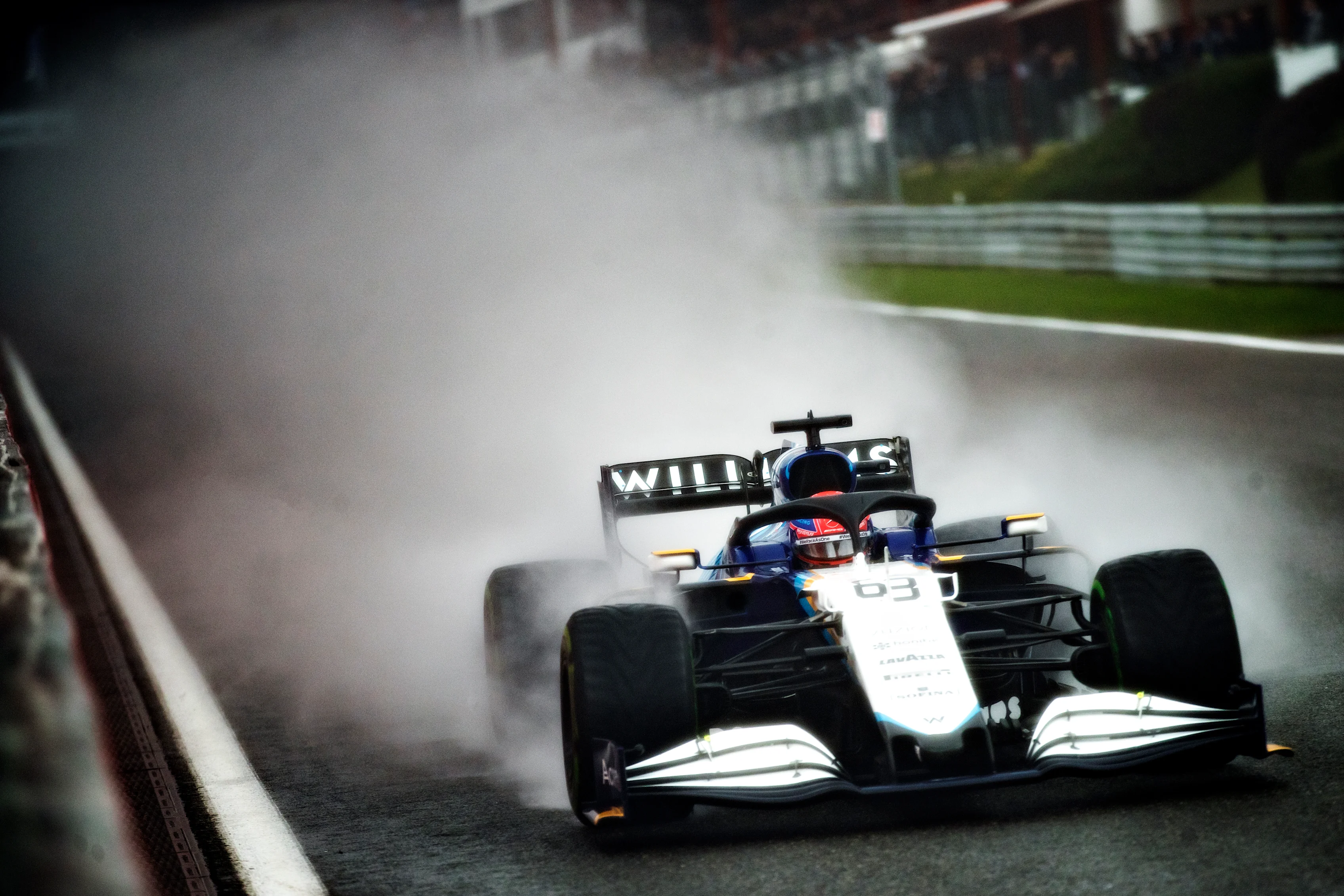 SPA, BELGIUM - AUGUST 28: George Russell of Great Britain driving the (63) Williams Racing FW43B