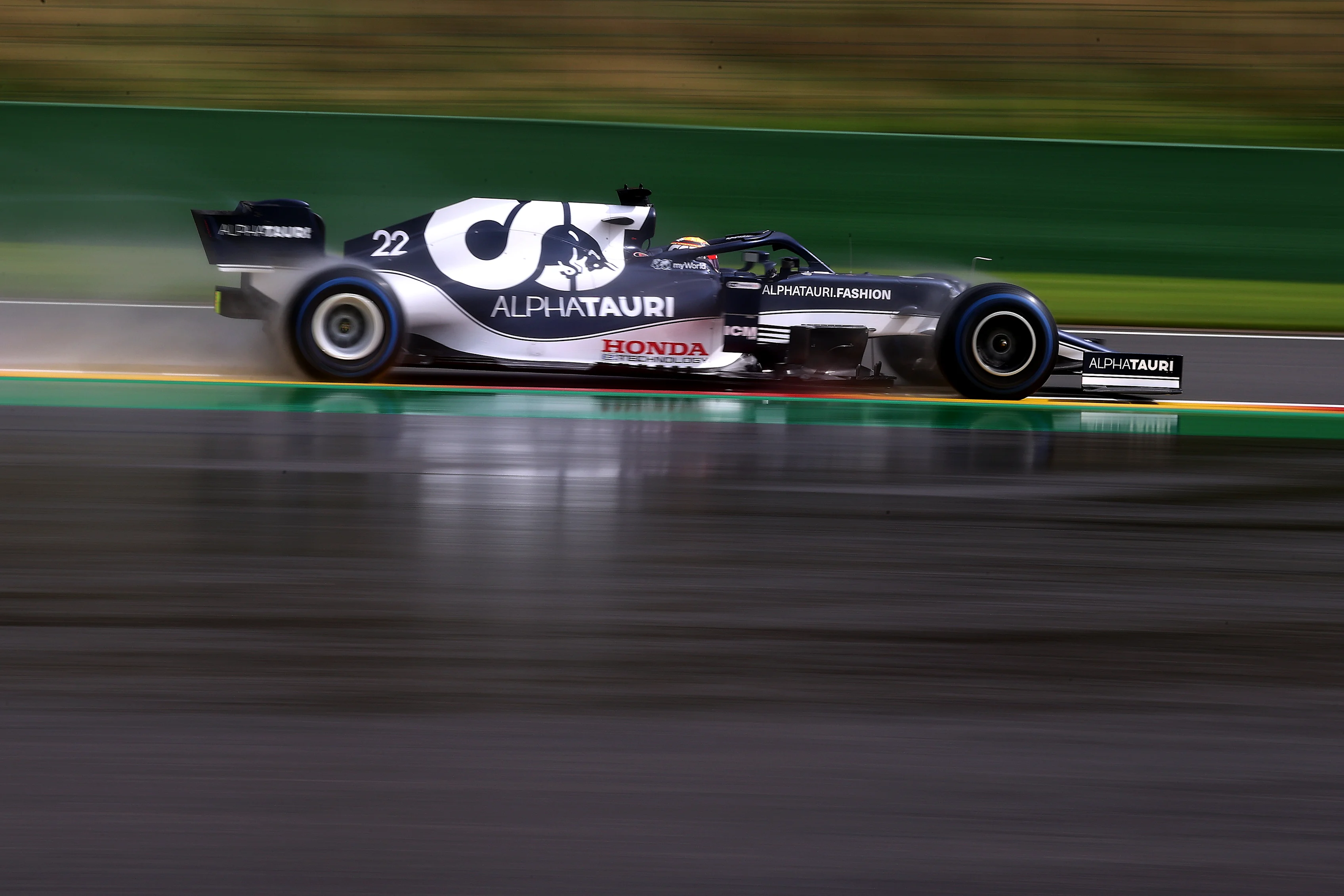 SPA, BELGIUM - AUGUST 28: Yuki Tsunoda of Japan driving the (22) Scuderia AlphaTauri AT02 Honda during qualifying ahead of the F1 Grand Prix of Belgium at Circuit de Spa-Francorchamps on August 28, 2021 in Spa, Belgium. (Photo by Lars Baron/Getty Images)