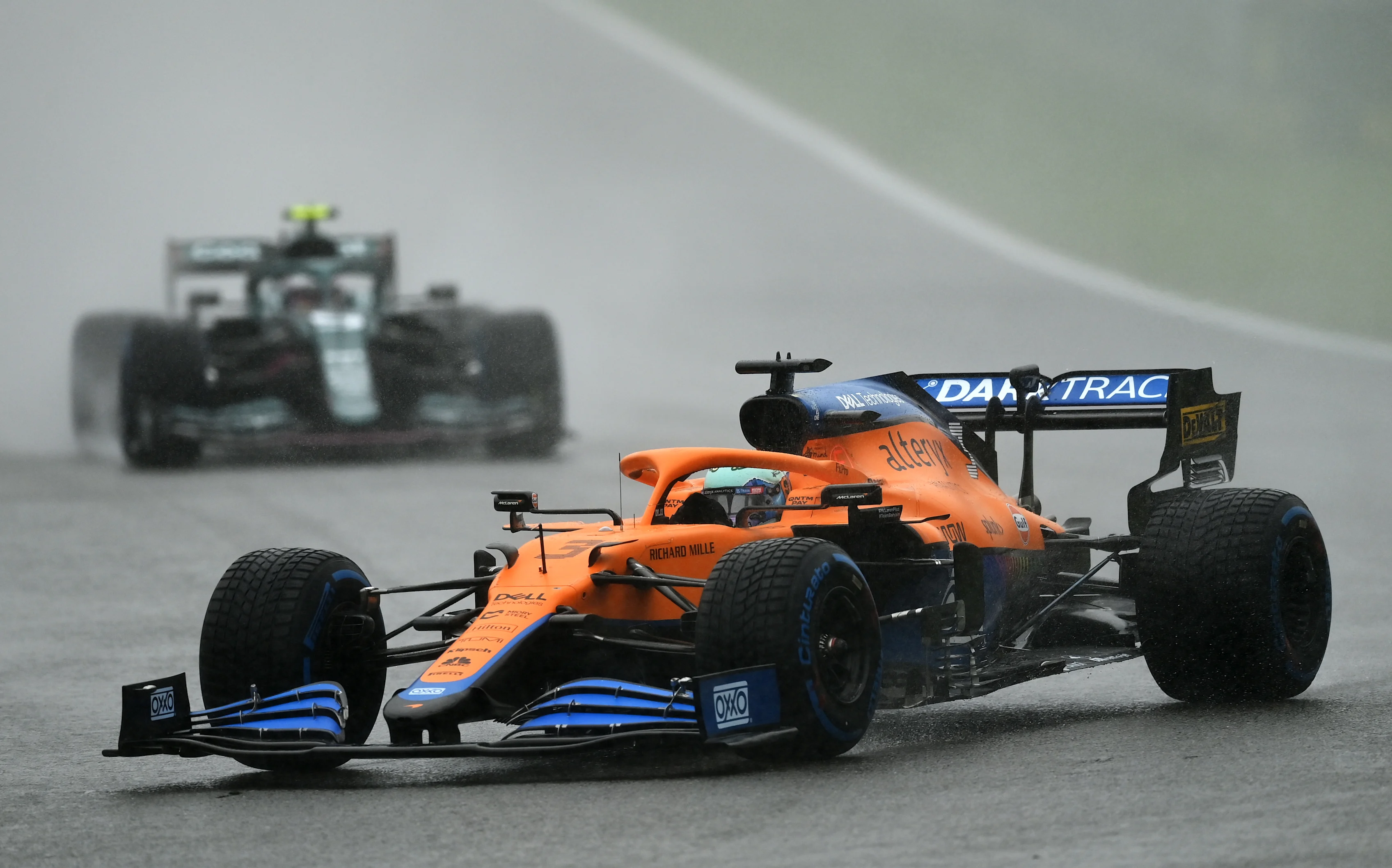 SPA, BELGIUM - AUGUST 29: Daniel Ricciardo of Australia driving the (3) McLaren F1 Team MCL35M Mercedes during the F1 Grand Prix of Belgium at Circuit de Spa-Francorchamps on August 29, 2021 in Spa, Belgium. (Photo by Dan Mullan/Getty Images)