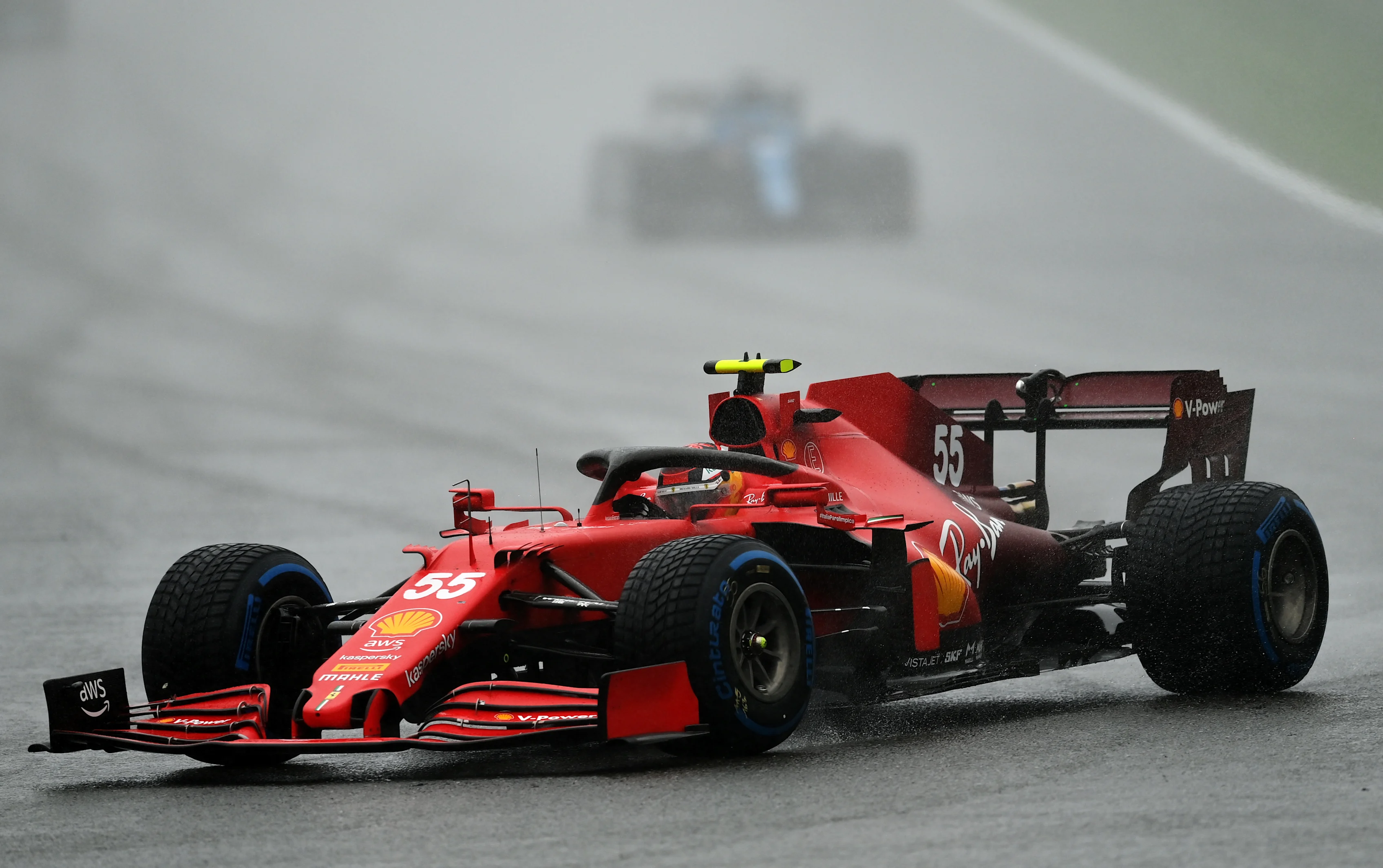 SPA, BELGIUM - AUGUST 29: Carlos Sainz of Spain driving the (55) Scuderia Ferrari SF21 during the F1 Grand Prix of Belgium at Circuit de Spa-Francorchamps on August 29, 2021 in Spa, Belgium. (Photo by Dan Mullan/Getty Images)