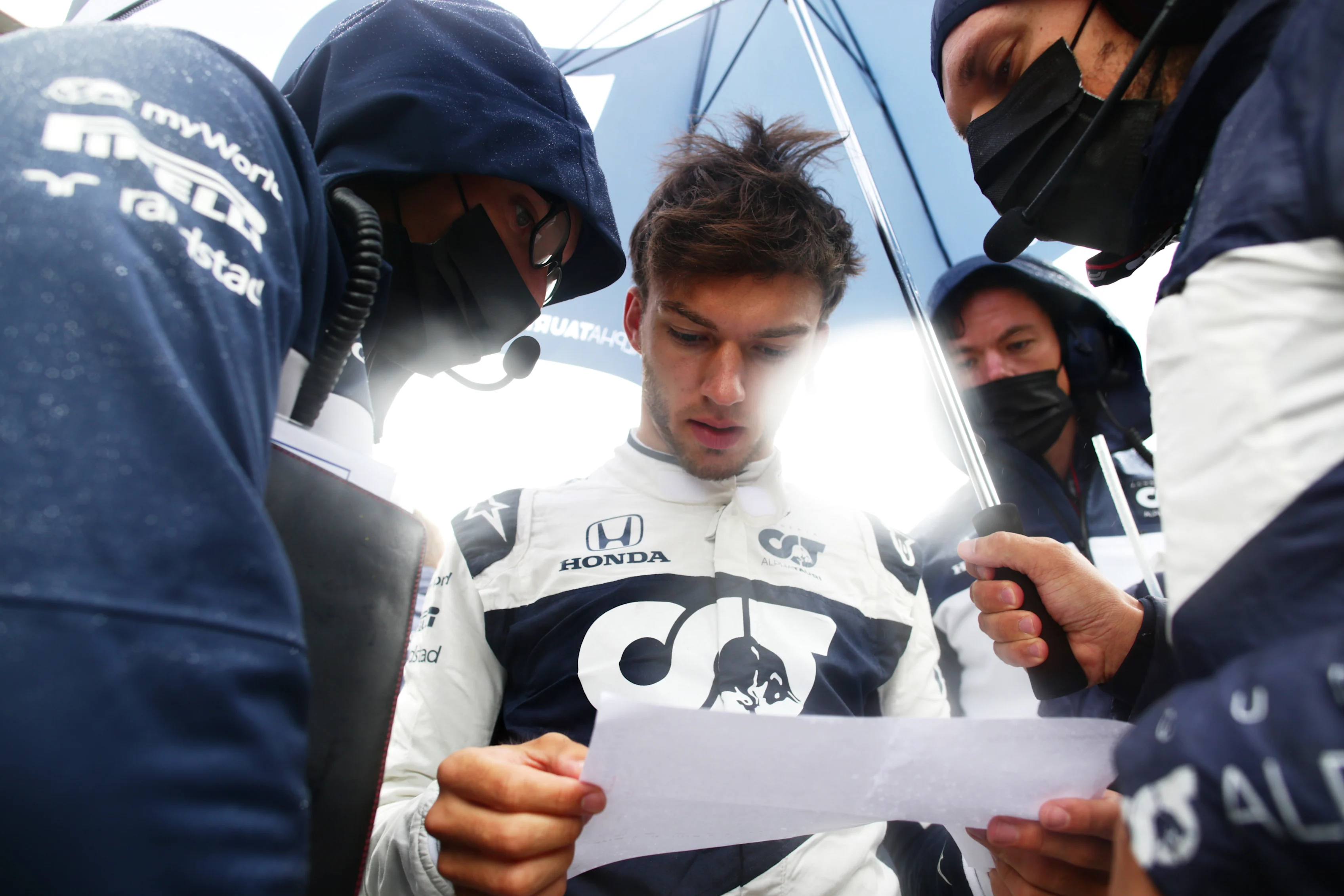 SPA, BELGIUM - AUGUST 29: Pierre Gasly of France and Scuderia AlphaTauri prepares to drive on the grid prior to the F1 Grand Prix of Belgium at Circuit de Spa-Francorchamps on August 29, 2021 in Spa, Belgium. (Photo by Peter Fox/Getty Images)