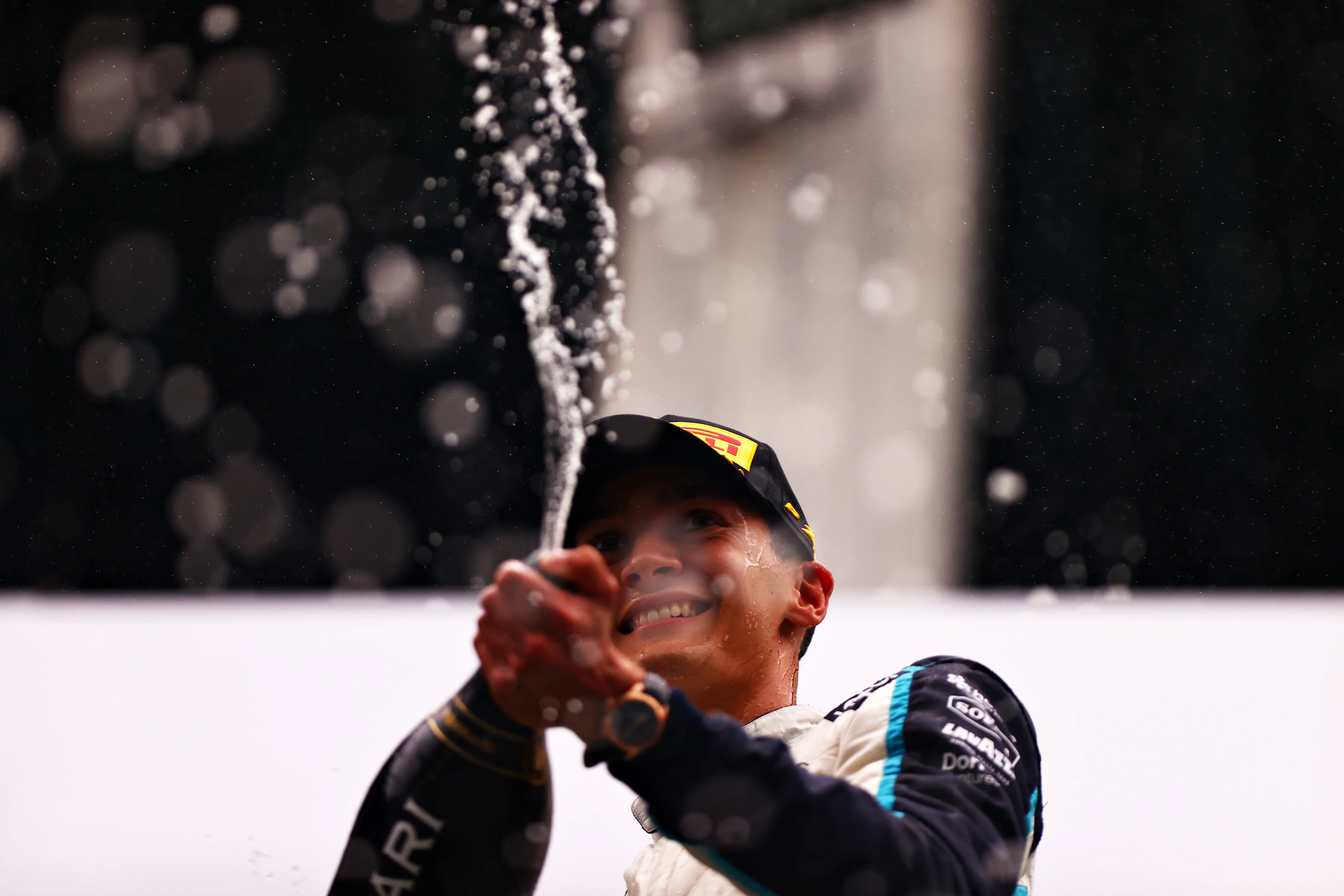 SPA, BELGIUM - AUGUST 29: Second placed George Russell of Great Britain and Williams celebrates on