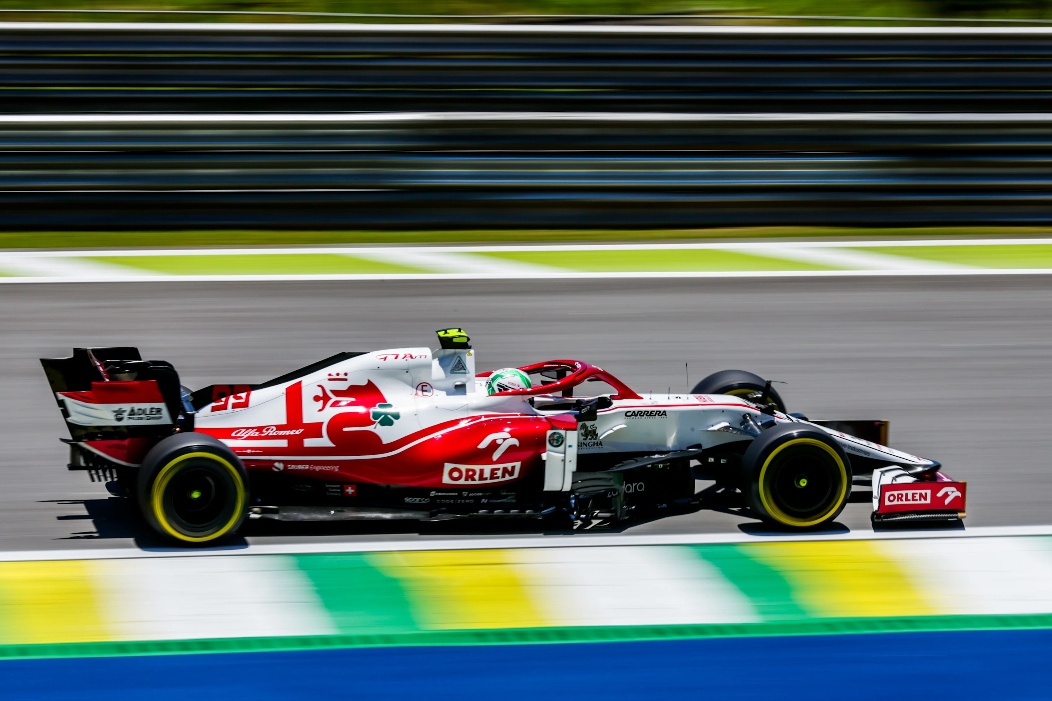 SAO PAULO, BRAZIL - NOVEMBER 13: Antonio Giovinazzi of Alfa Romeo and Italy  during the sprint ahead of the F1 Grand Prix of Brazil at Autodromo Jose Carlos Pace on November 13, 2021 in Sao Paulo, Brazil. (Photo by Peter Fox/Getty Images)