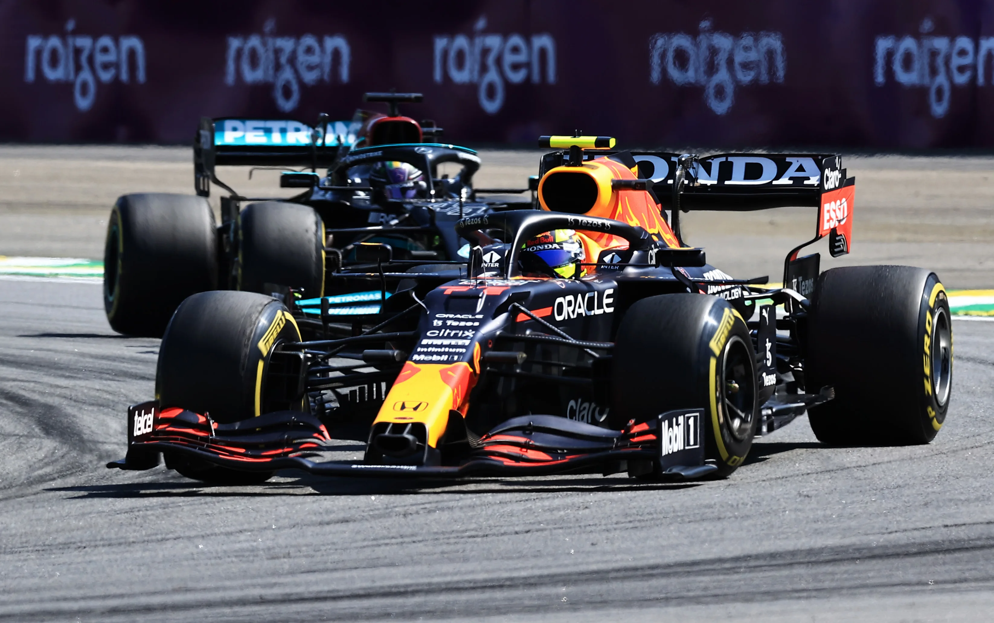 SAO PAULO, BRAZIL - NOVEMBER 14: Sergio Perez of Mexico driving the (11) Red Bull Racing RB16B