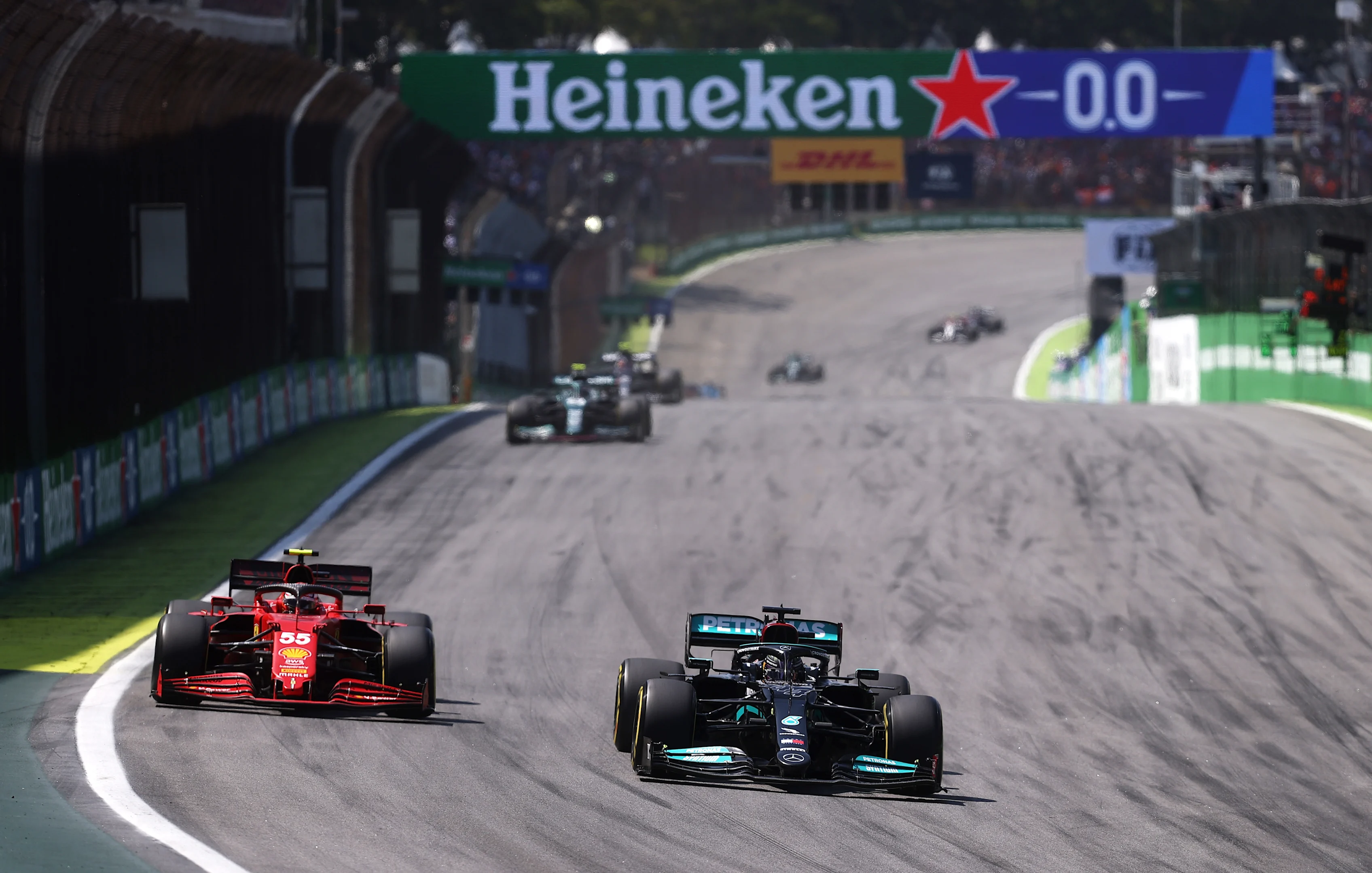 SAO PAULO, BRAZIL - NOVEMBER 14: Lewis Hamilton of Great Britain driving the (44) Mercedes AMG