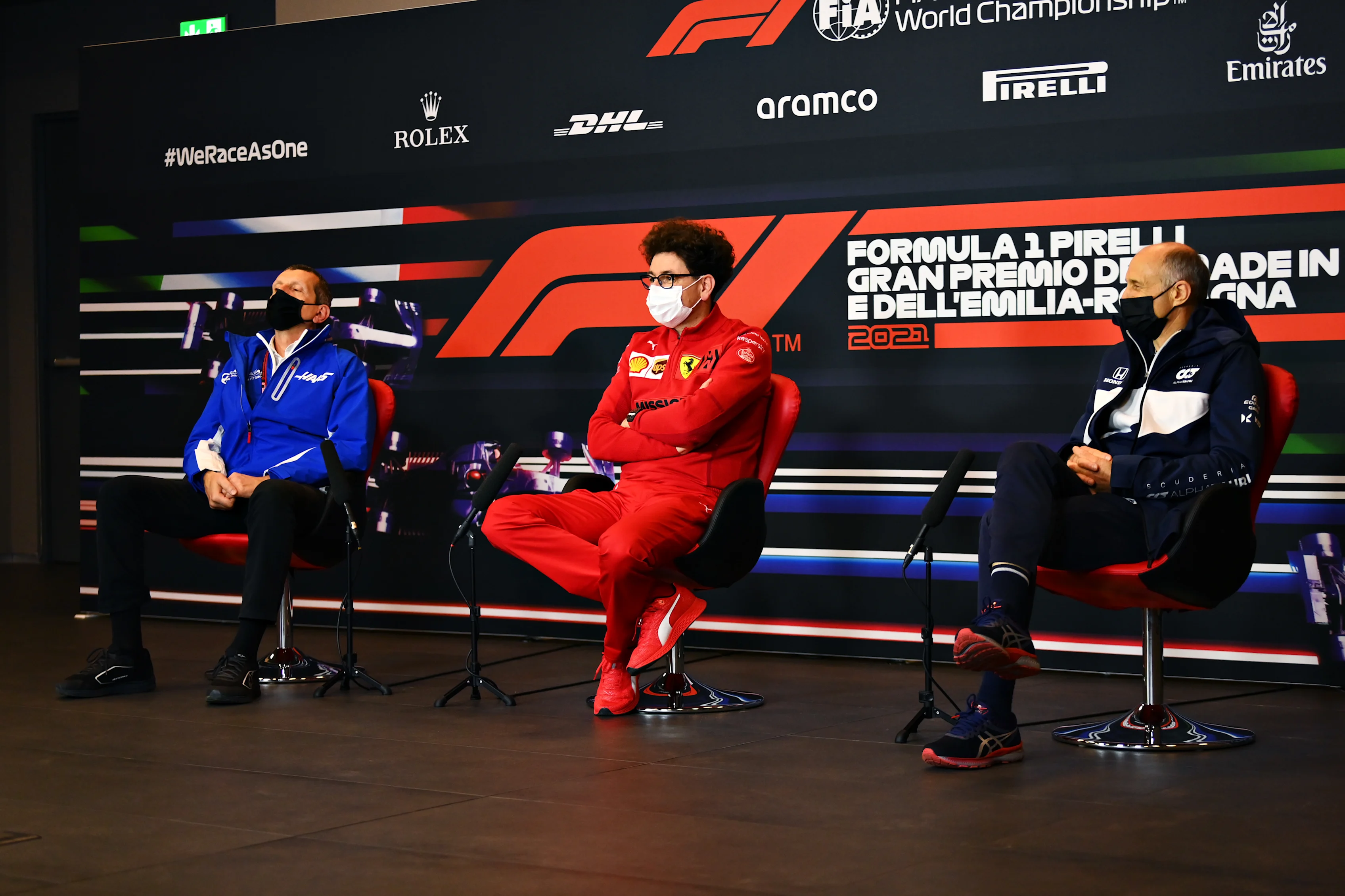 IMOLA, ITALY - APRIL 16: Haas F1 Team Principal Guenther Steiner, Scuderia Ferrari Team Principal