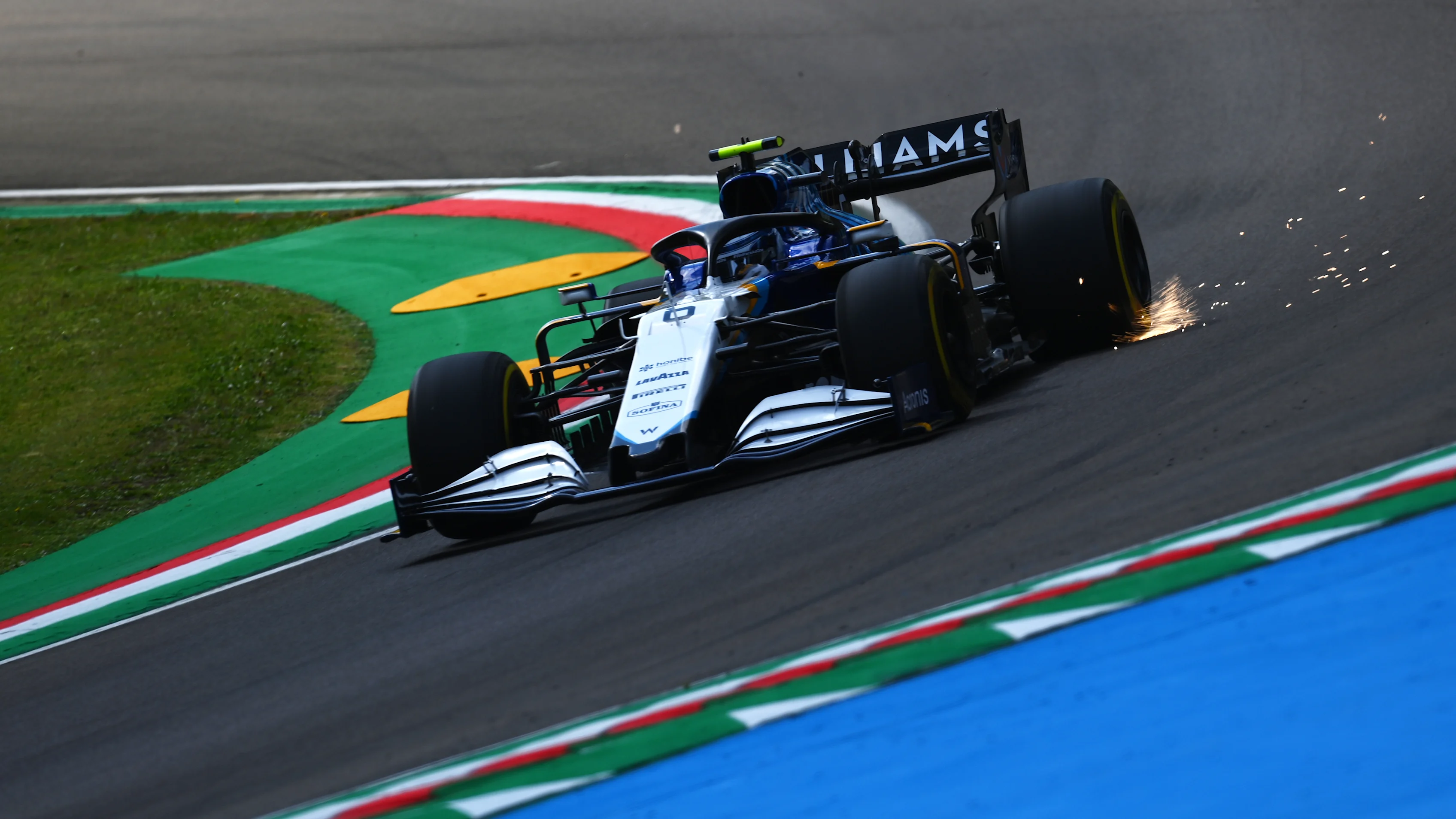 IMOLA, ITALY - APRIL 16: Nicholas Latifi of Canada driving the (6) Williams Racing FW43B Mercedes on track during practice ahead of the F1 Grand Prix of Emilia Romagna at Autodromo Enzo e Dino Ferrari on April 16, 2021 in Imola, Italy. (Photo by Clive Mason - Formula 1/Formula 1 via Getty Images)