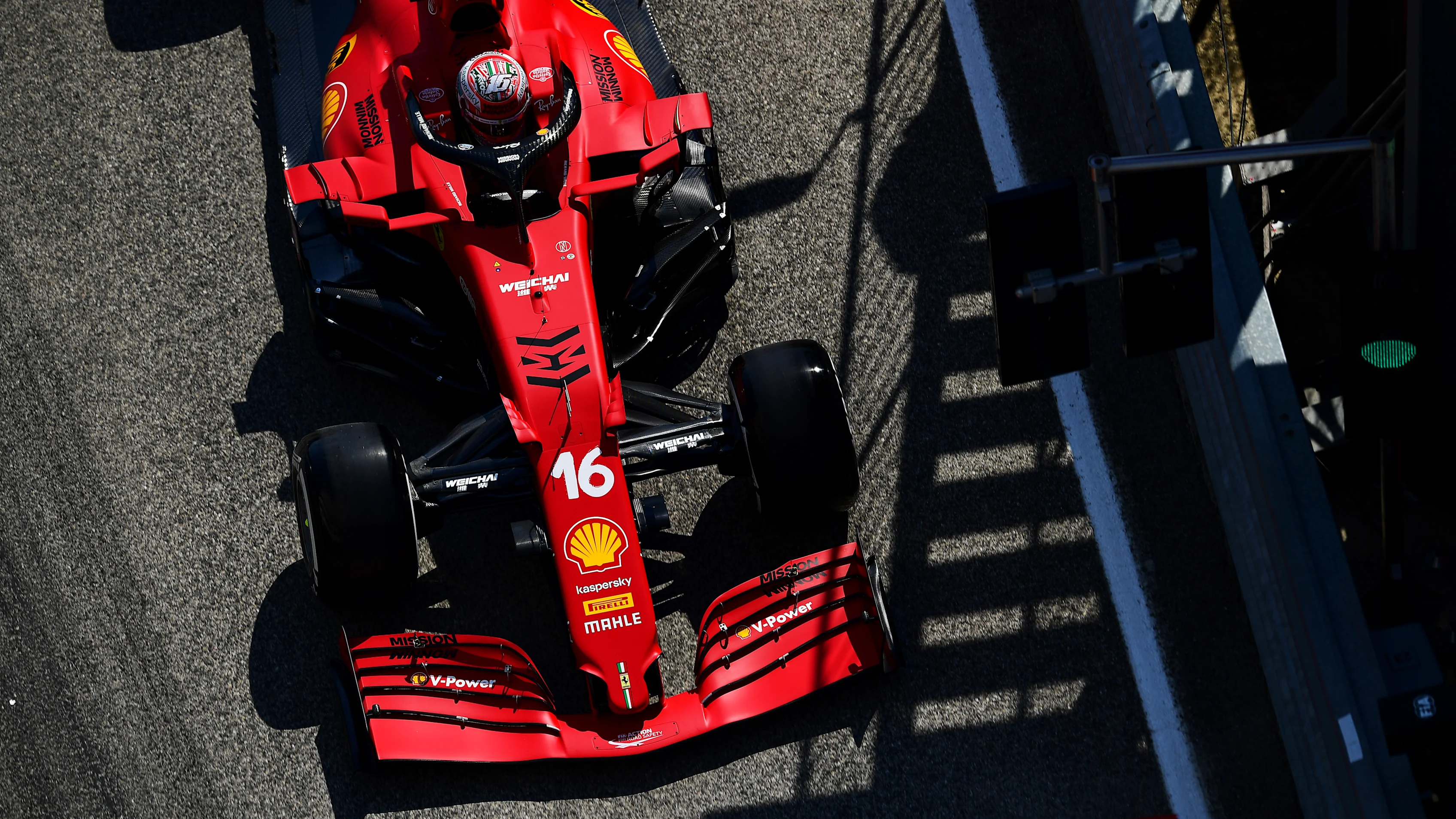 IMOLA, ITALY - APRIL 16: Charles Leclerc of Monaco driving the (16) Scuderia Ferrari SF21 during